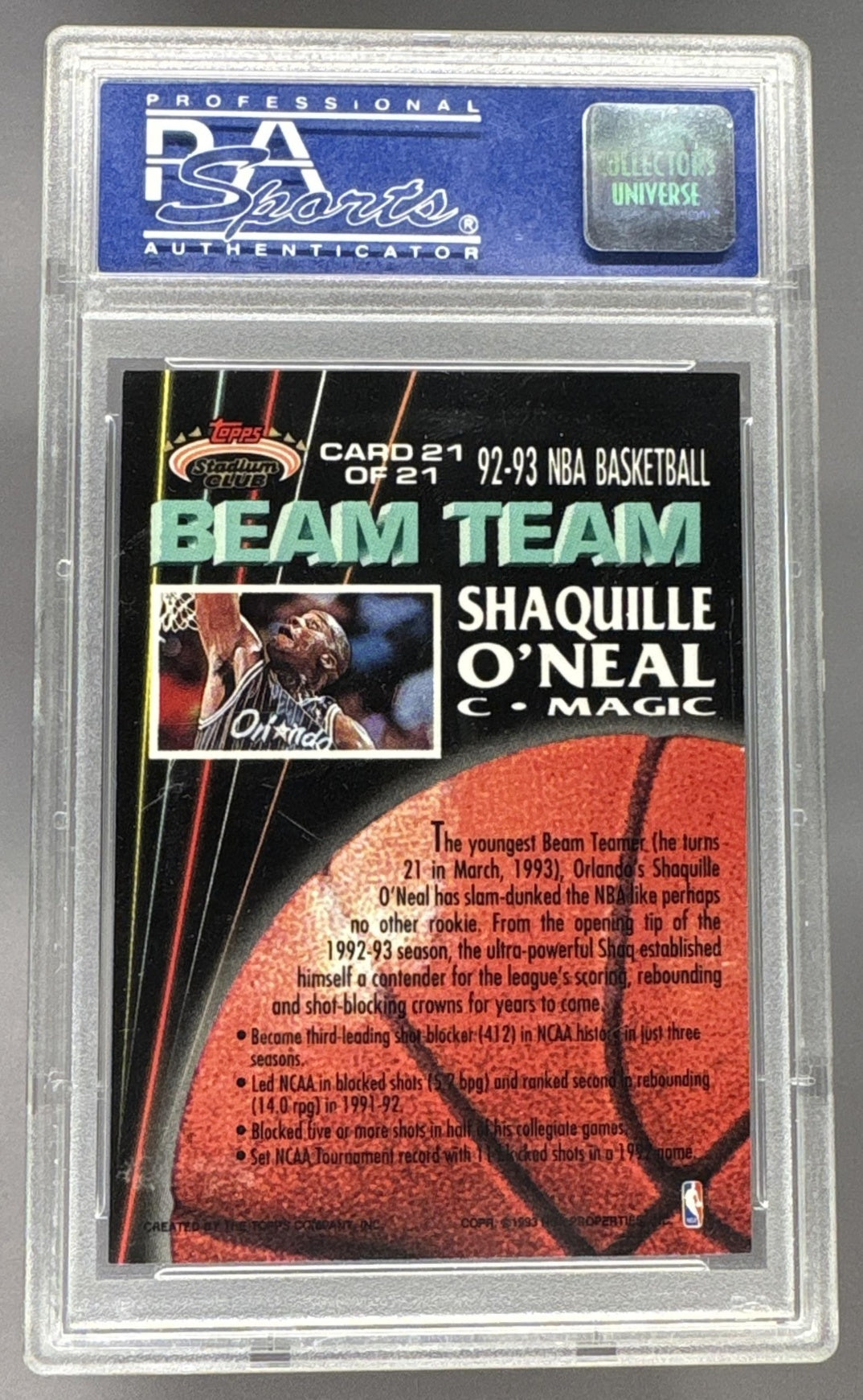 1992 Stadium Club Beam Team Shaquille O'Neal #21 PSA 8