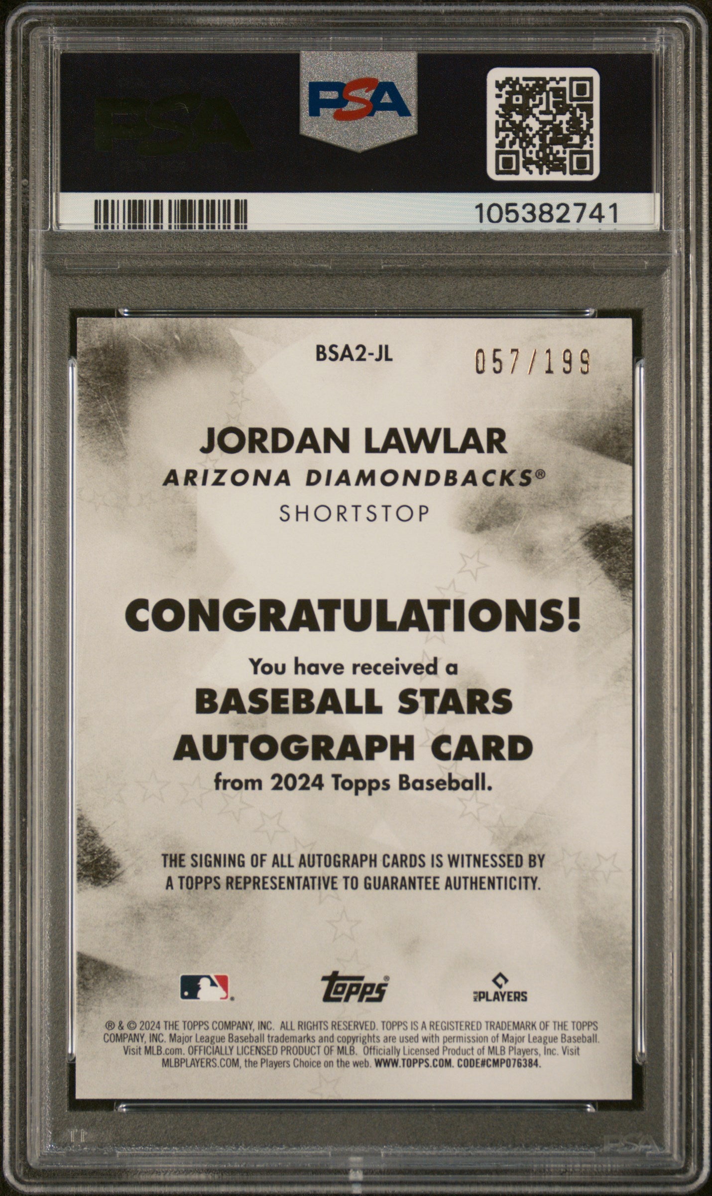 2024 Topps Baseball Stars Auto Black Jordan Lawlar #BSA2JL RC /199 PSA 9