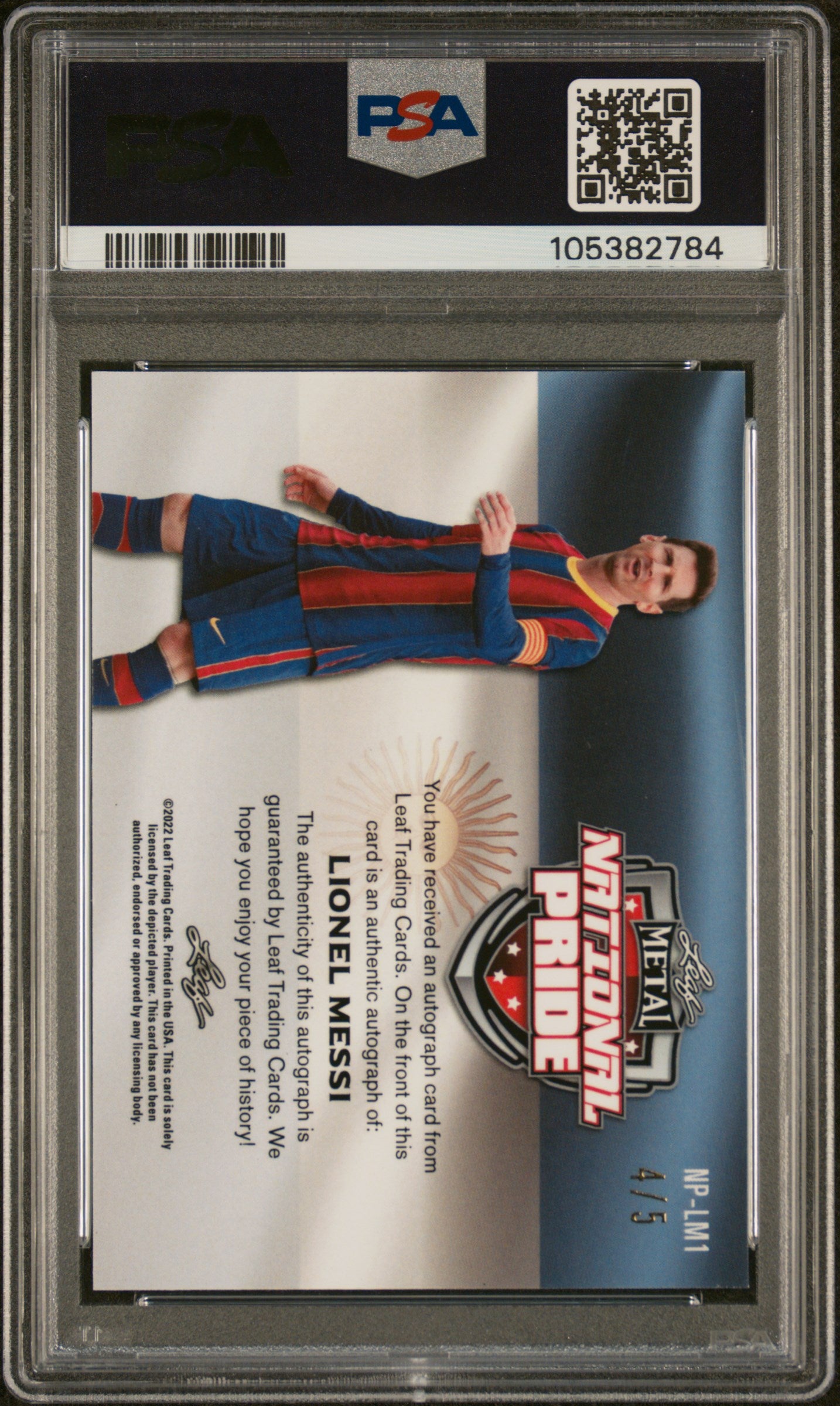 2022 Leaf Metal National Pride Black Crystal Lionel Messi #NP-LM1 Auto /5 PSA 10