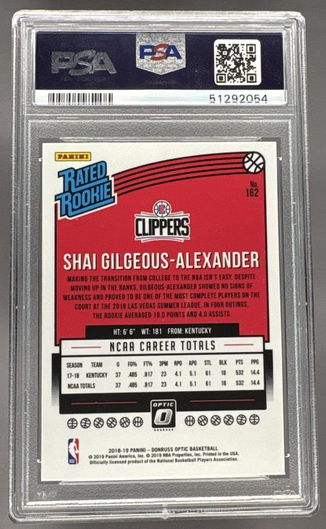 2018 Donruss Optic Rated Rookie Shai Gilgeous-Alexander #162 PSA 10