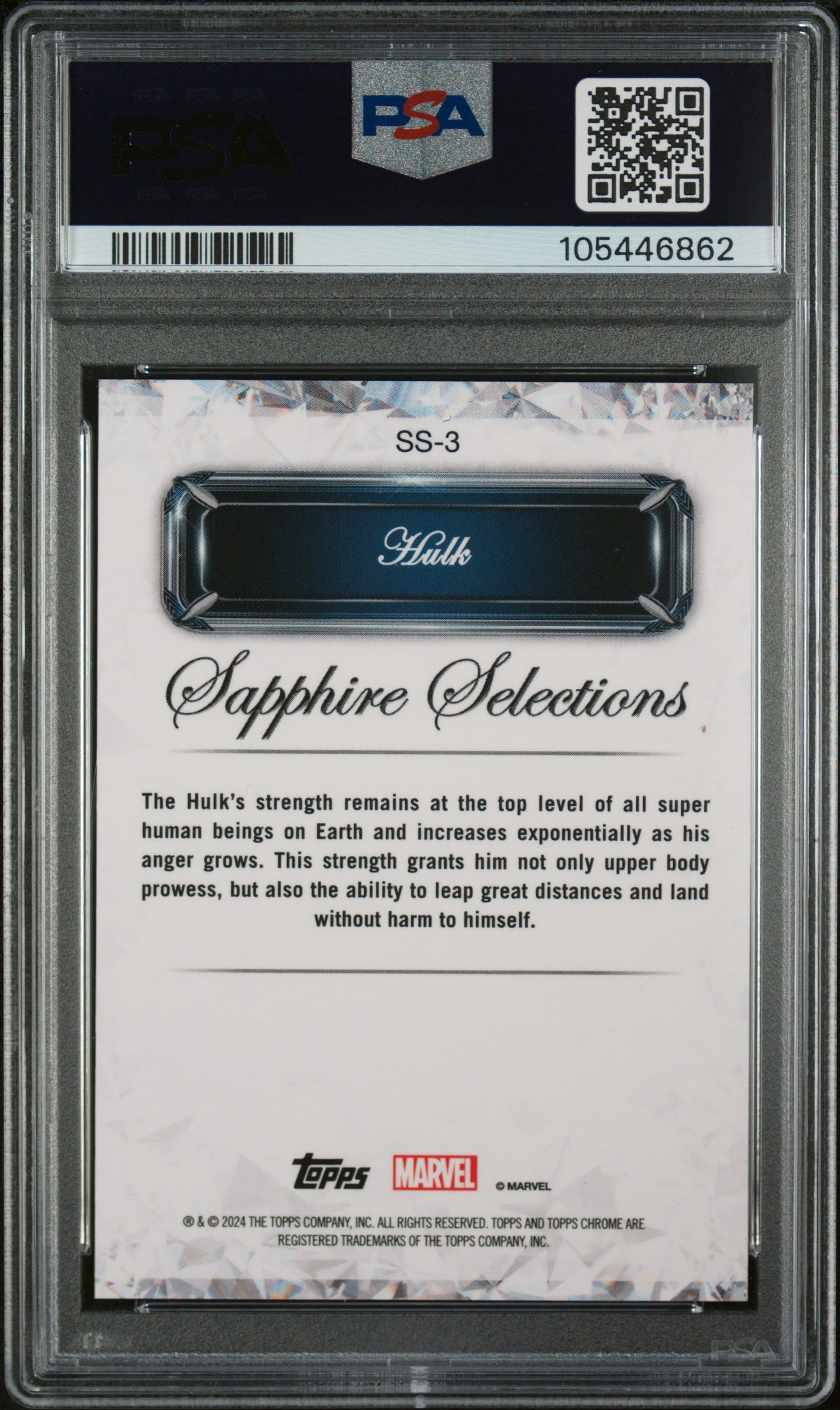 2024 Topps Chrome Marvel Sapphire Edition Sapphire Selections Hulk #SS3 PSA 9