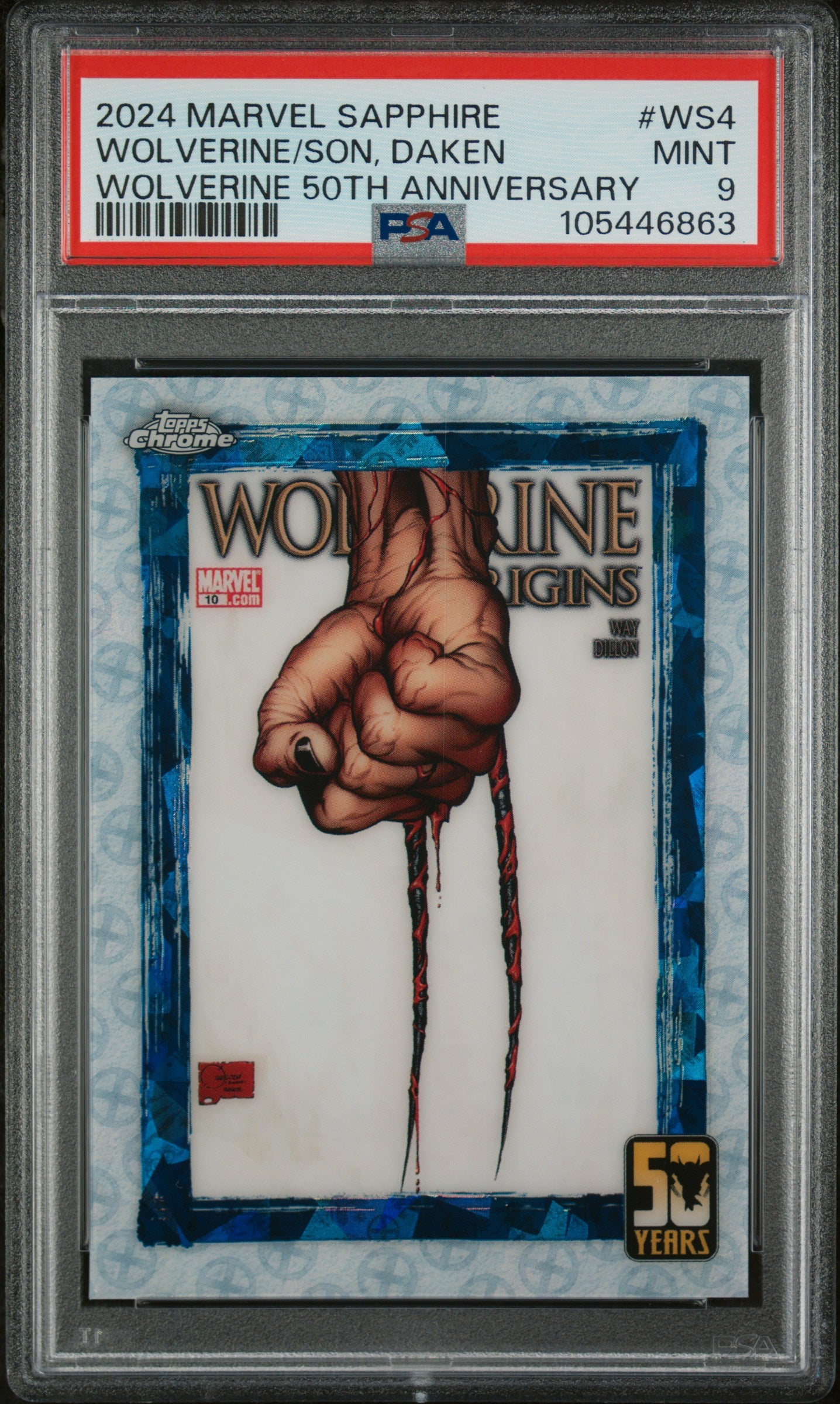 2024 Topps Chrome Uk Sapphire Edition Marvel Wolverine 50th Anniversary Daken/Wolverine #WS4 PSA 9