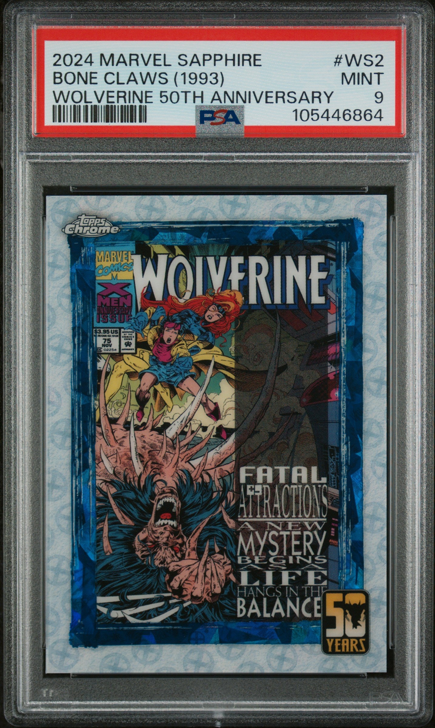 2024 Topps Chrome Marvel Sapphire Edition Wolverine 50th Anniversary Bone Claws #WS2 PSA 9