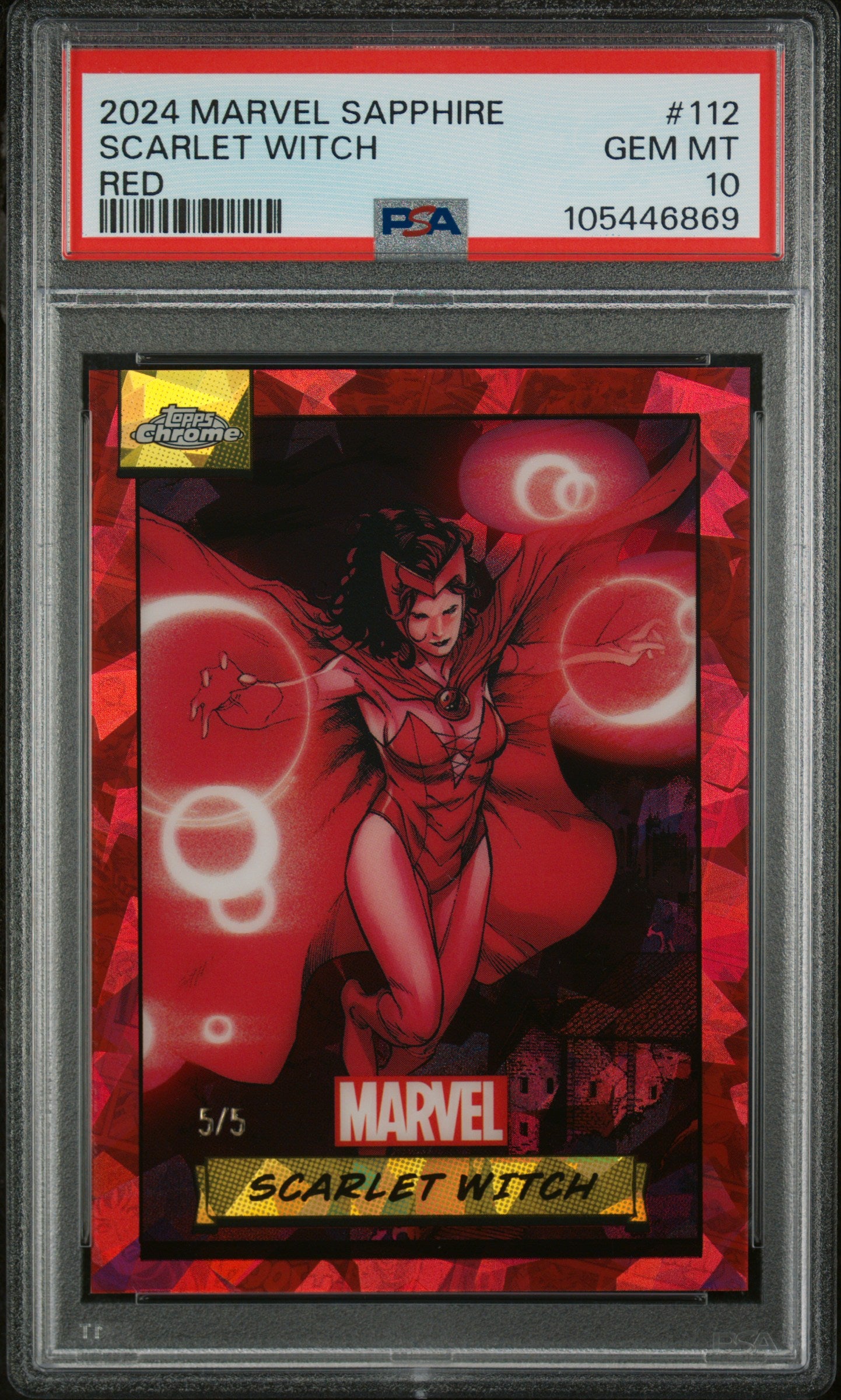 2024 Topps Chrome Sapphire Red Scarlet Witch #112 /5 PSA 10