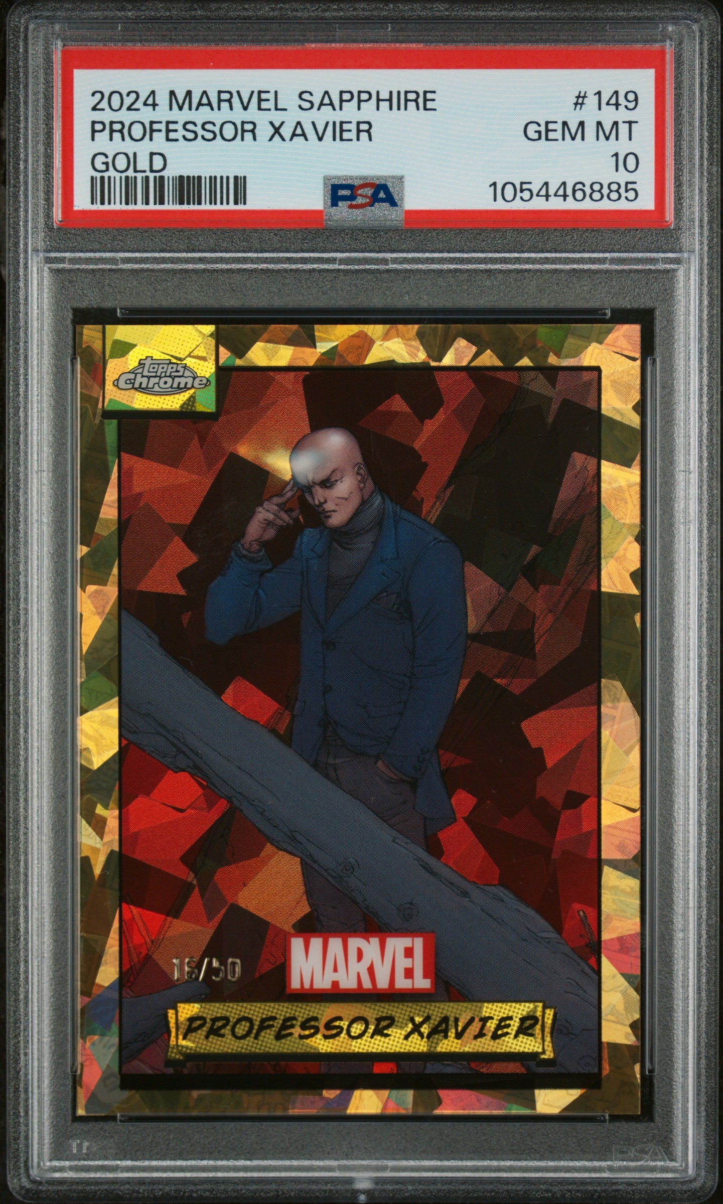 2024 Topps Chrome Marvel Sapphire Edition Gold Professor Xavier #149 /50 PSA 10