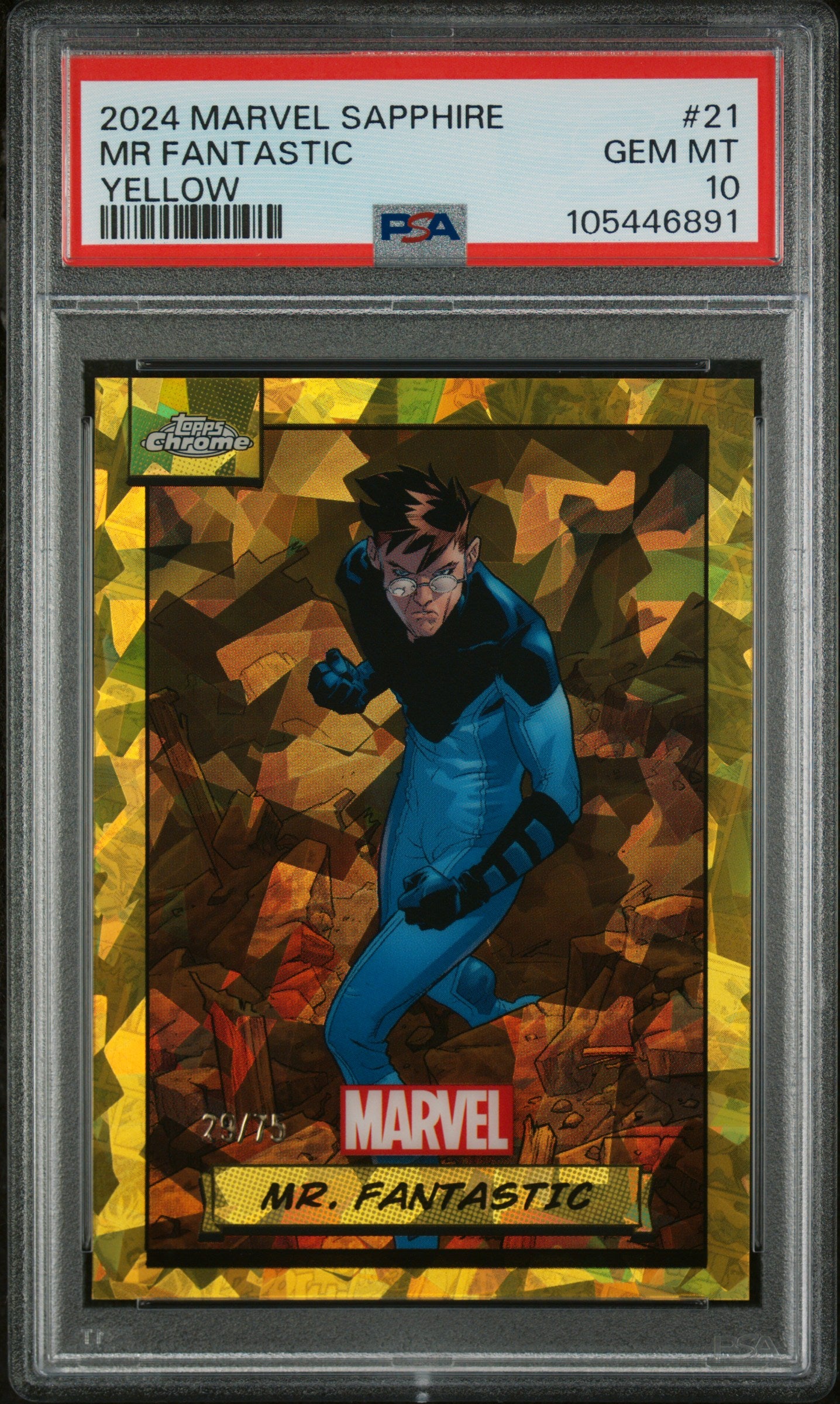 2024 Topps Chrome Marvel Sapphire Edition Yellow Mr. Fantastic #21 /75 PSA 10