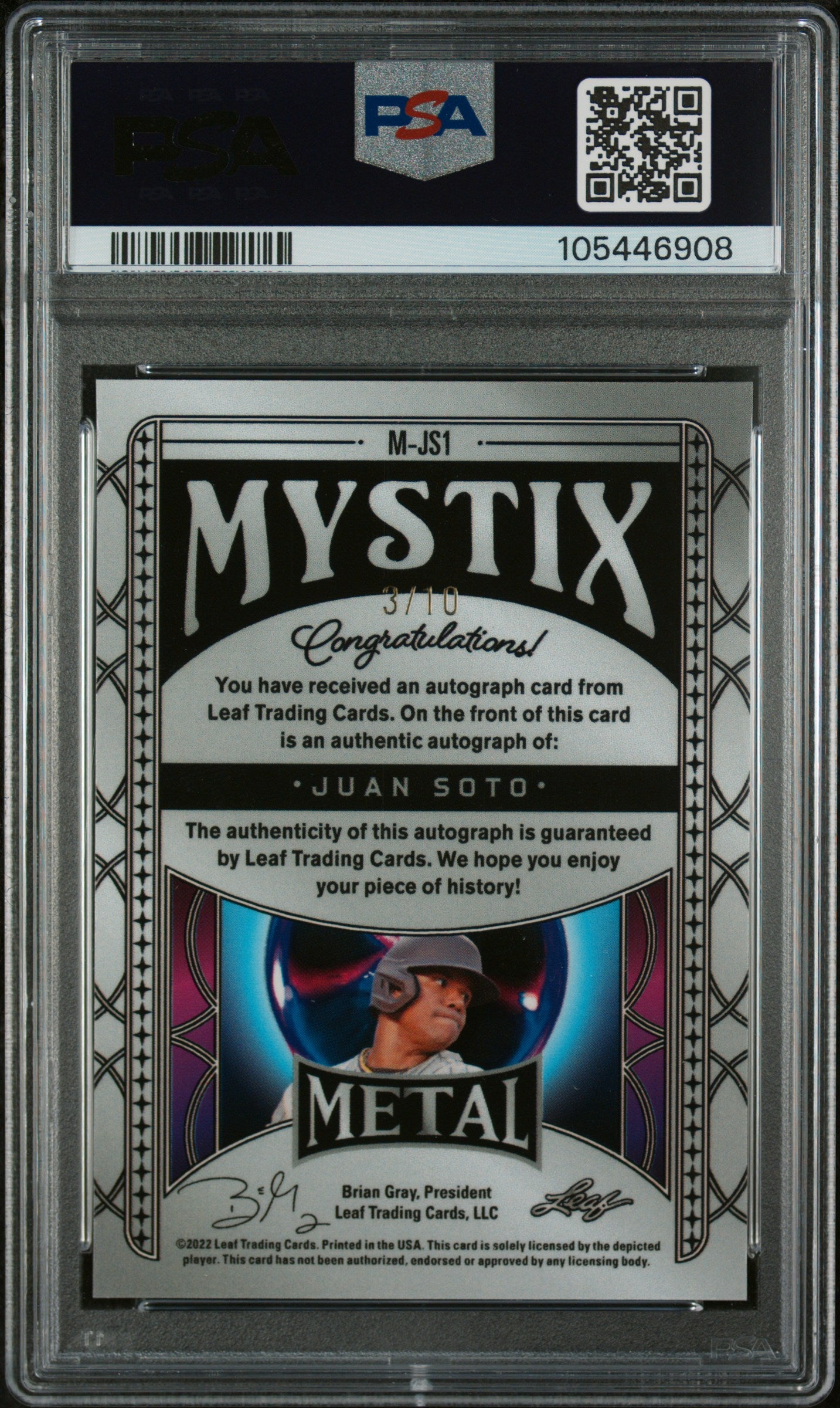 2022 Leaf Metal Mystix Autographs Juan Soto #M-JS1 Auto /10 PSA 8