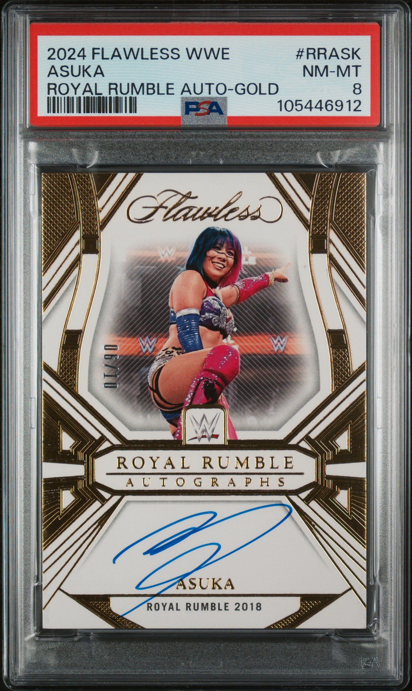 2024 Panini Flawless Royal Rumble Gold Asuka #RR-ASK Auto /10 PSA 8