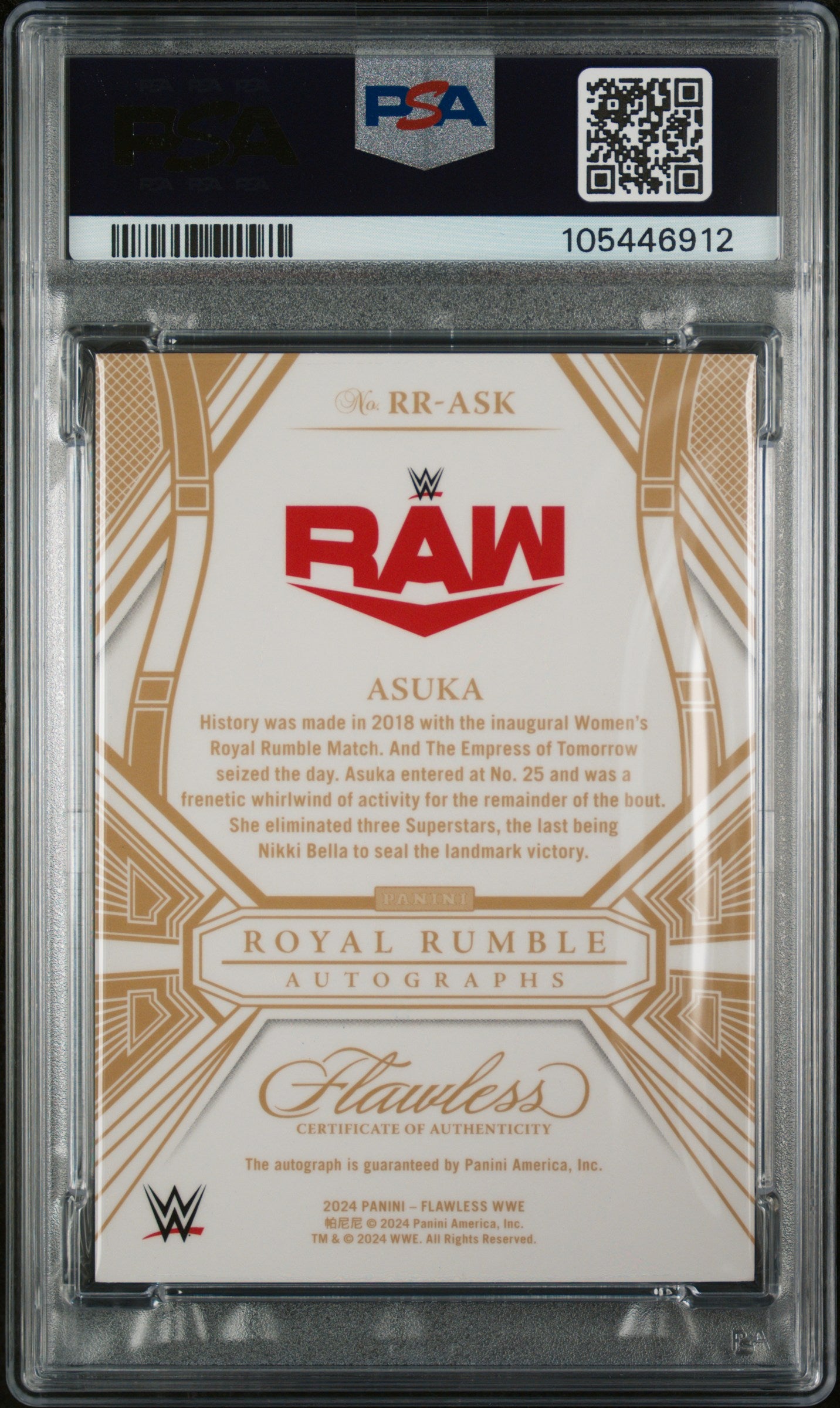 2024 Panini Flawless Royal Rumble Gold Asuka #RR-ASK Auto /10 PSA 8