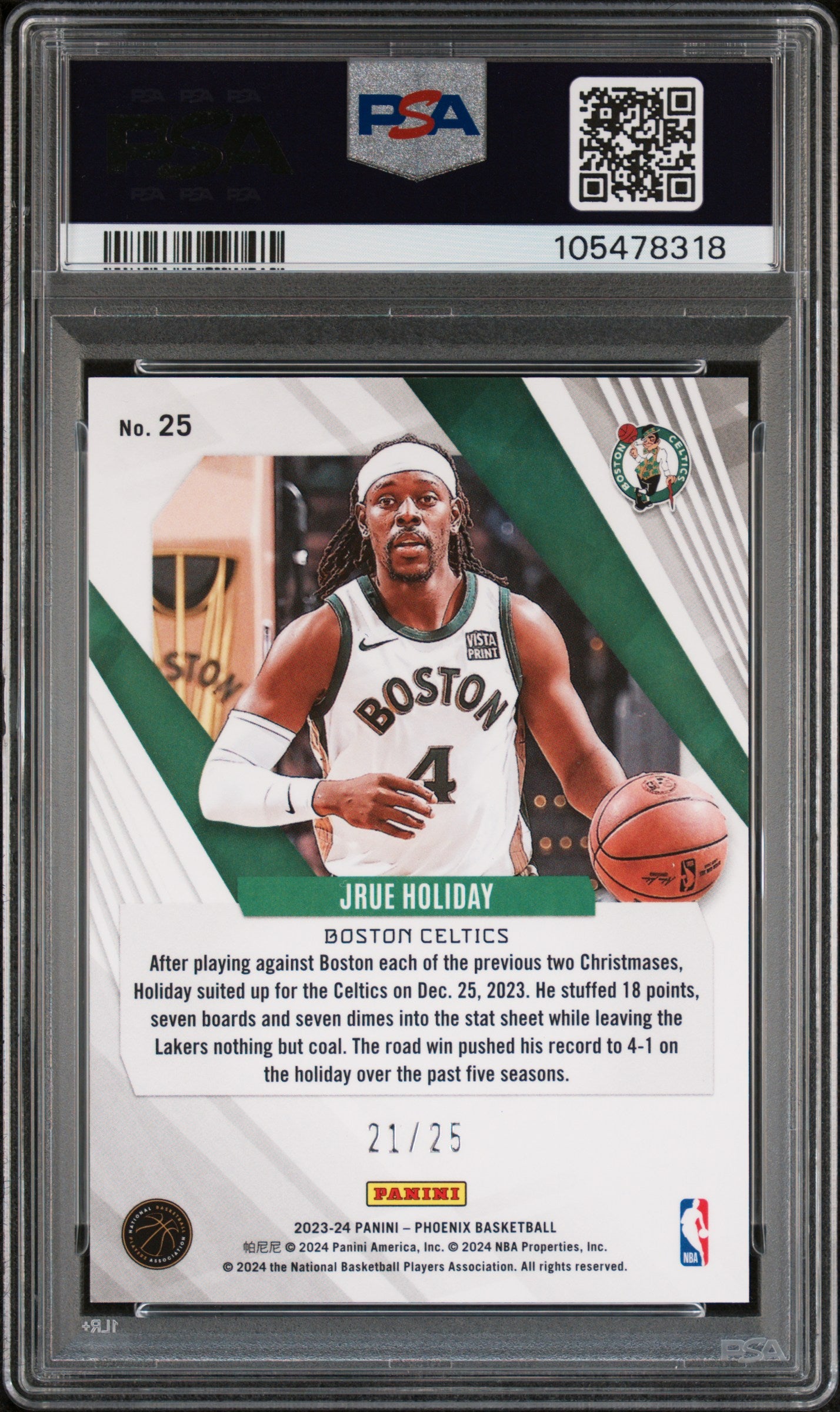2023 Panini Phoenix Pink Ice Jrue Holiday #25 /25 PSA 10