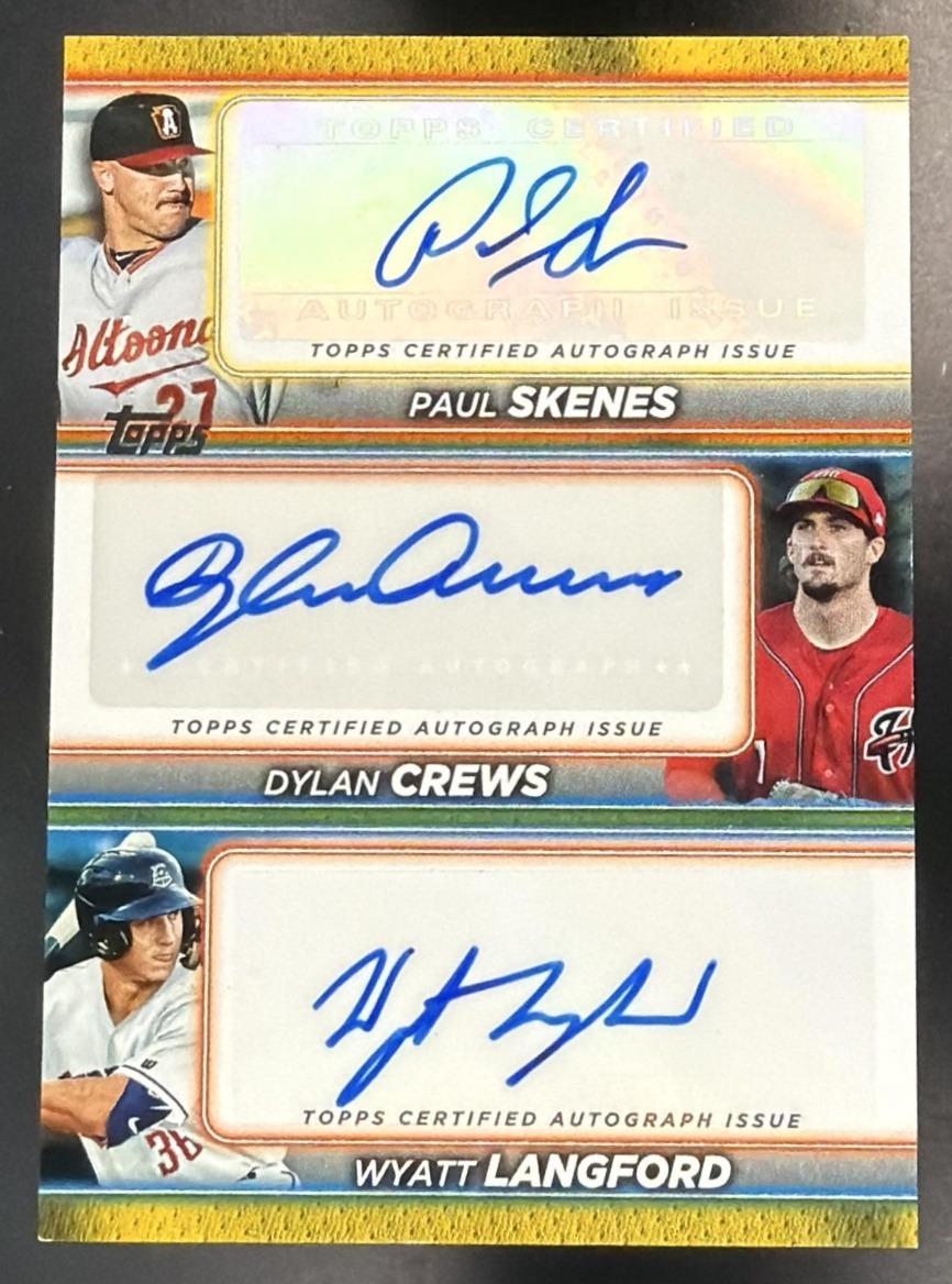 2024 Topps Pro Debut Dylan Crews Wyatt Langford Paul Skenes #PDTA-SCL Triple Auto /25