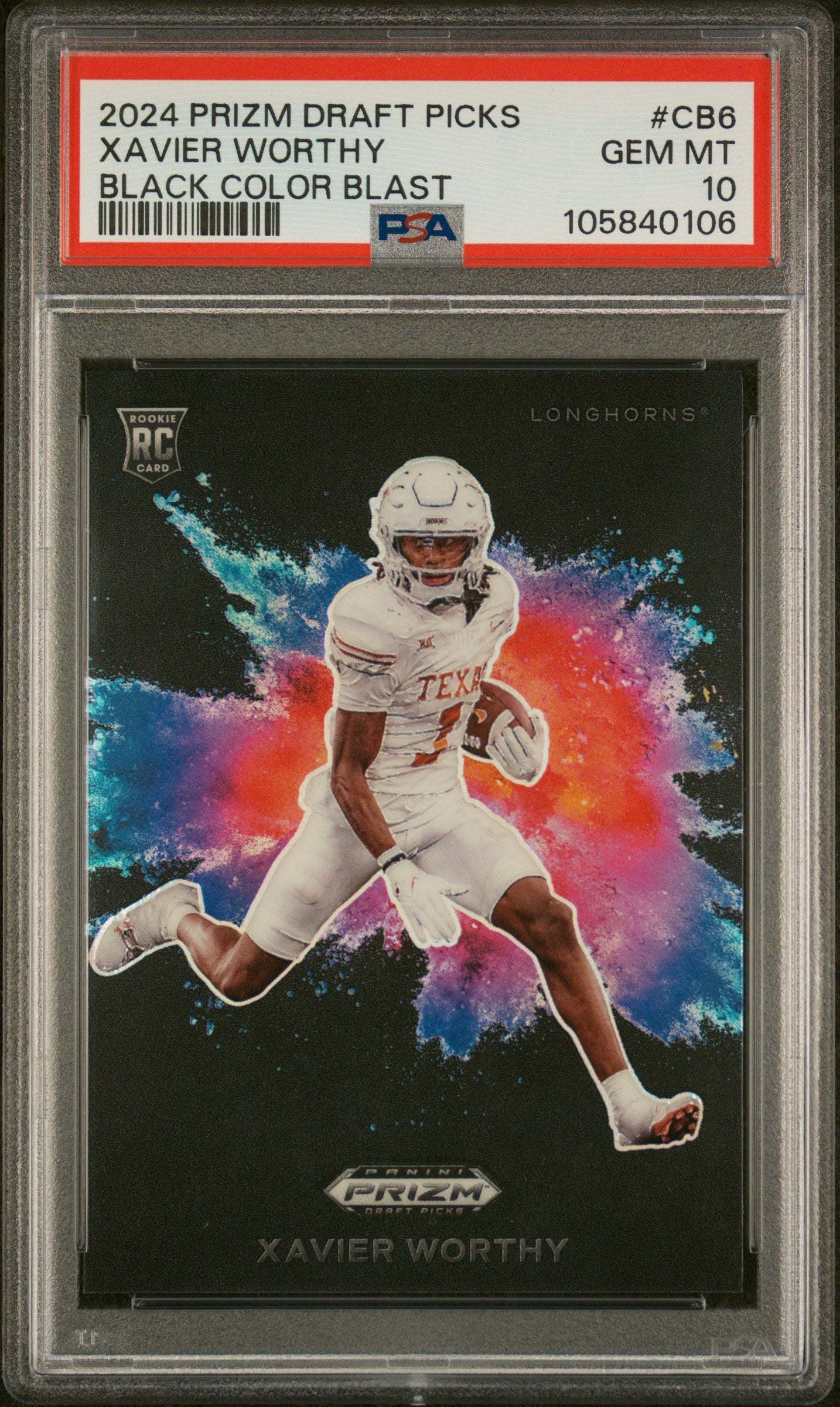 2024 Panini Prizm Draft Picks Black Color Blast Xavier Worthy #CB6 RC PSA 10