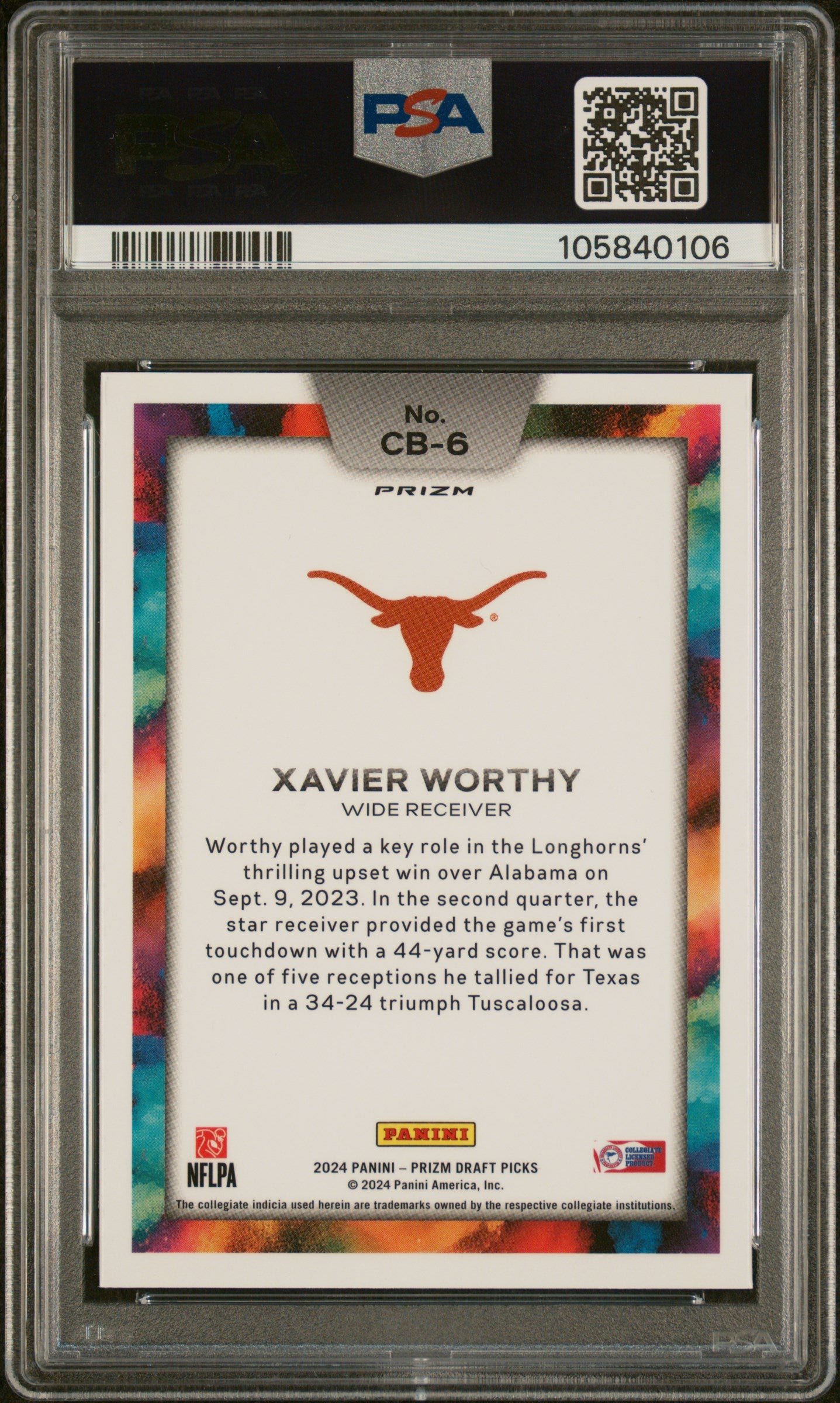 2024 Panini Prizm Draft Picks Black Color Blast Xavier Worthy #CB6 RC PSA 10