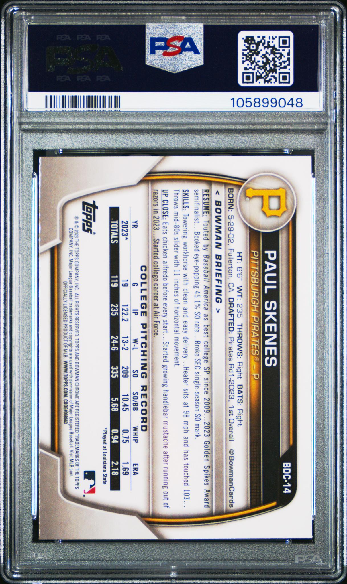 2023 Bowman Draft Chrome Paul Skenes #BDC14 PSA 9