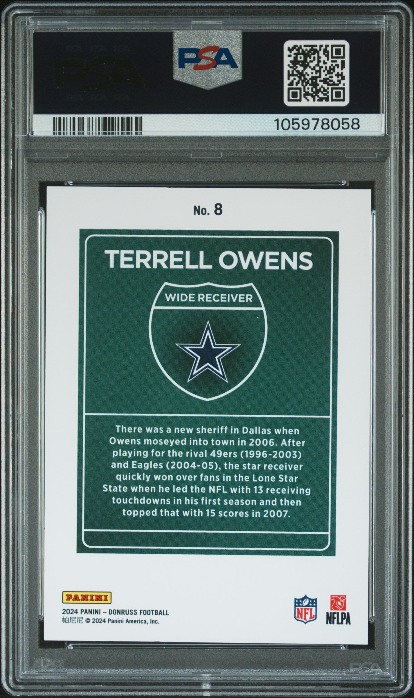 2024 Donruss #8 Terrell Owens Downtown PSA 9
