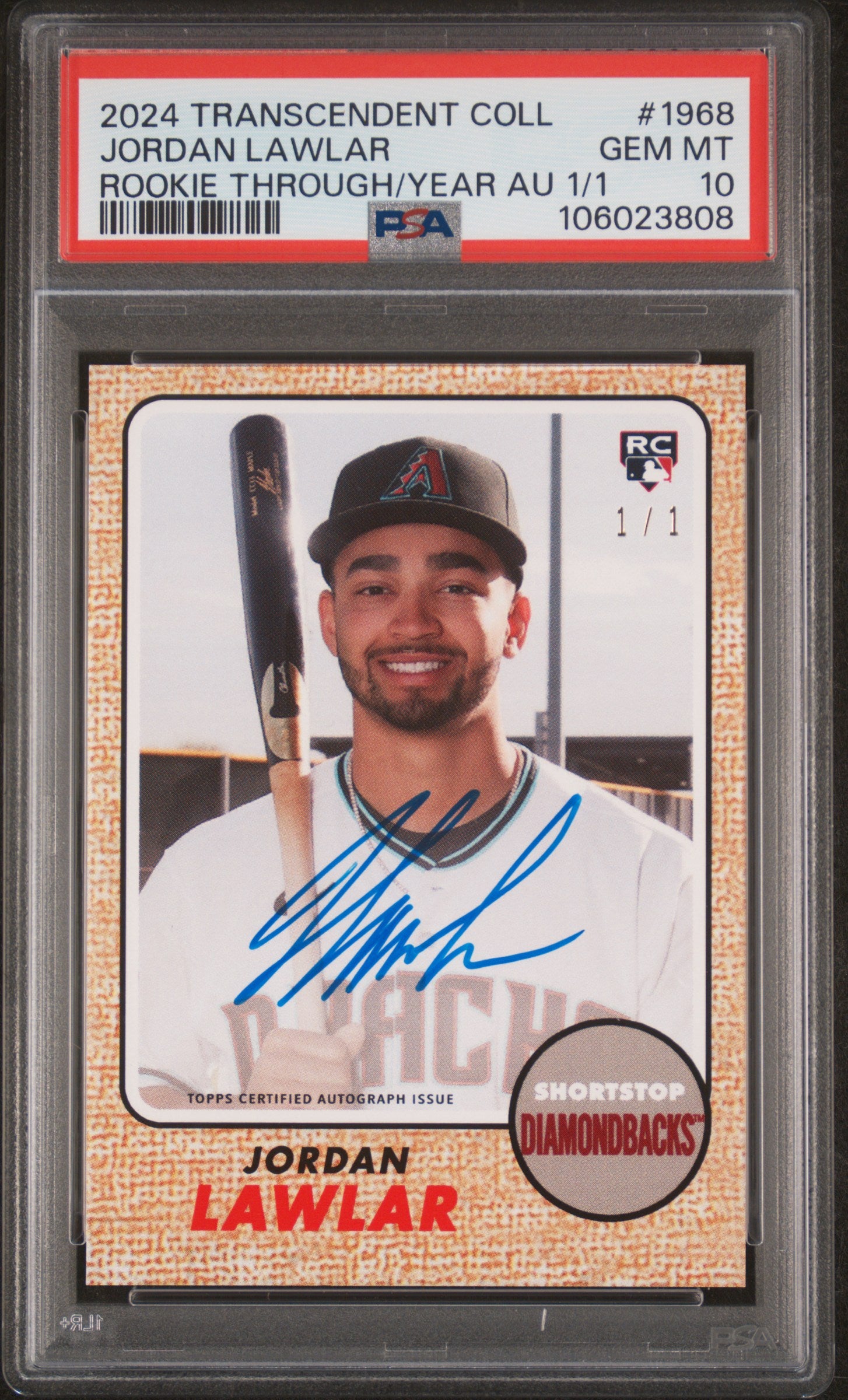 2024 Transcendent Collection # Jordan Lawlar Rookie Through the Years 1/1 PSA 10