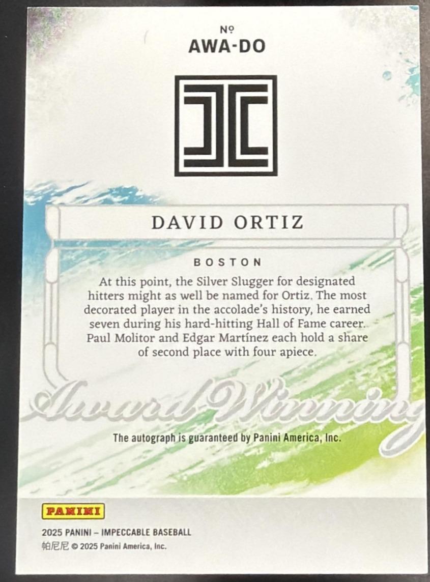 2025 Panini Impeccable David Ortiz #AWA-DO Award Winning Auto 21/25