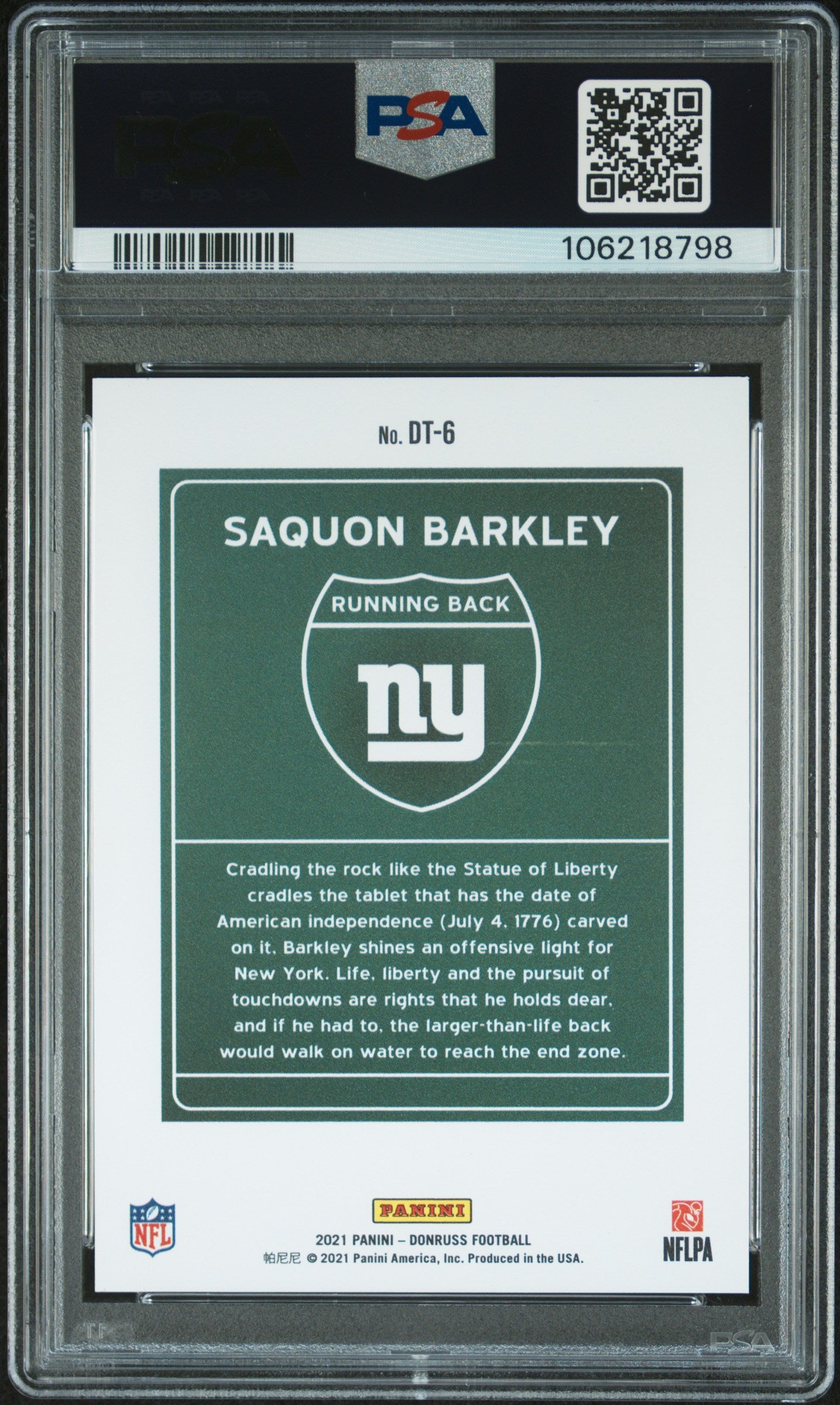 2021 Panini Donruss Downtown Saquon Barkley #DT-6 PSA 9