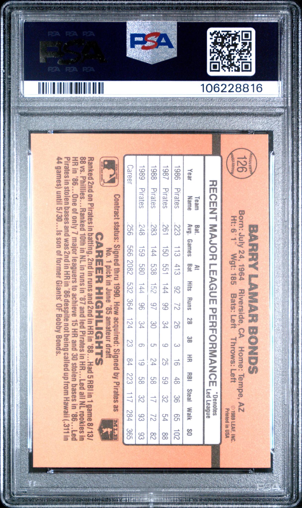 1990 Donruss Barry Bonds #126 PSA 9