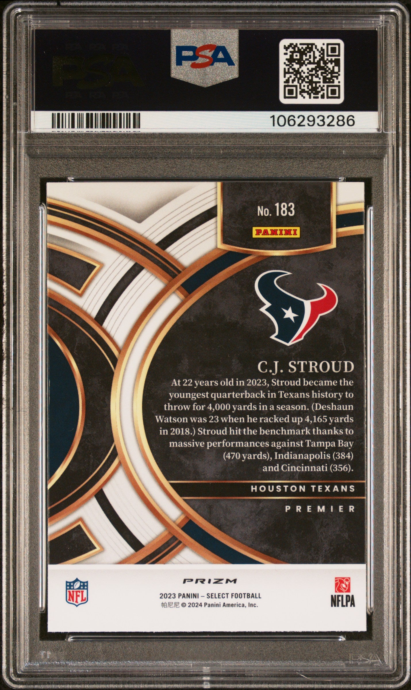 2023 Panini Select Premier Level Silver Prizm CJ Stroud #183 PSA 10