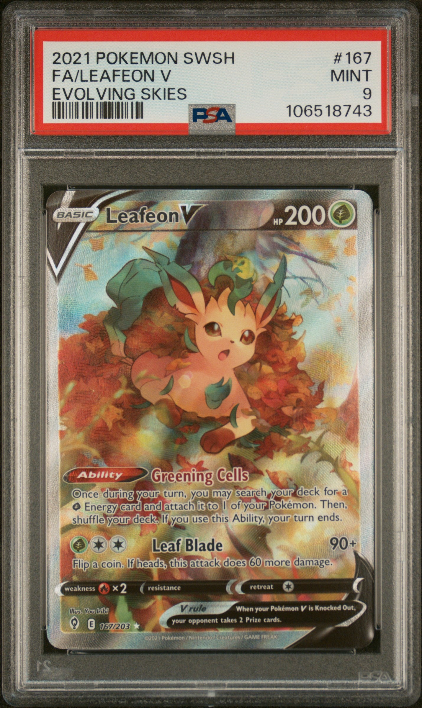 2021 Pokemon #167 Leafeon V Evolving Skies PSA 9
