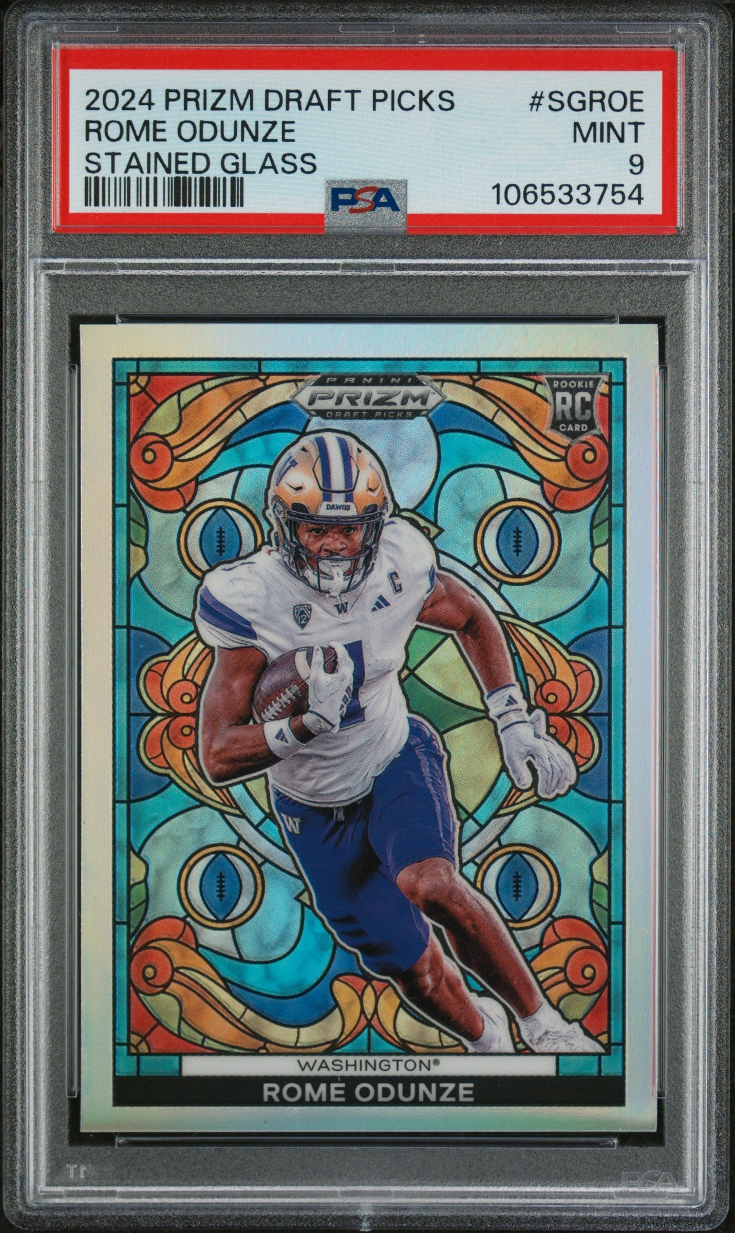 2024 Panini Prizm Draft Picks Stained Glass #SGROE Rome Odunze PSA 9
