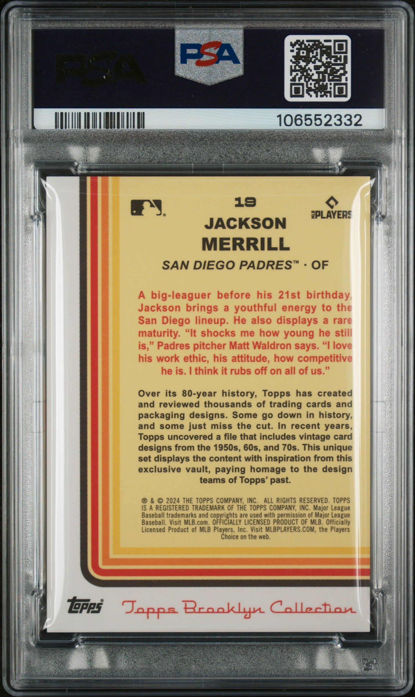 2024 Topps Brooklyn Collection Jackson Merrill #19 RC PSA 10