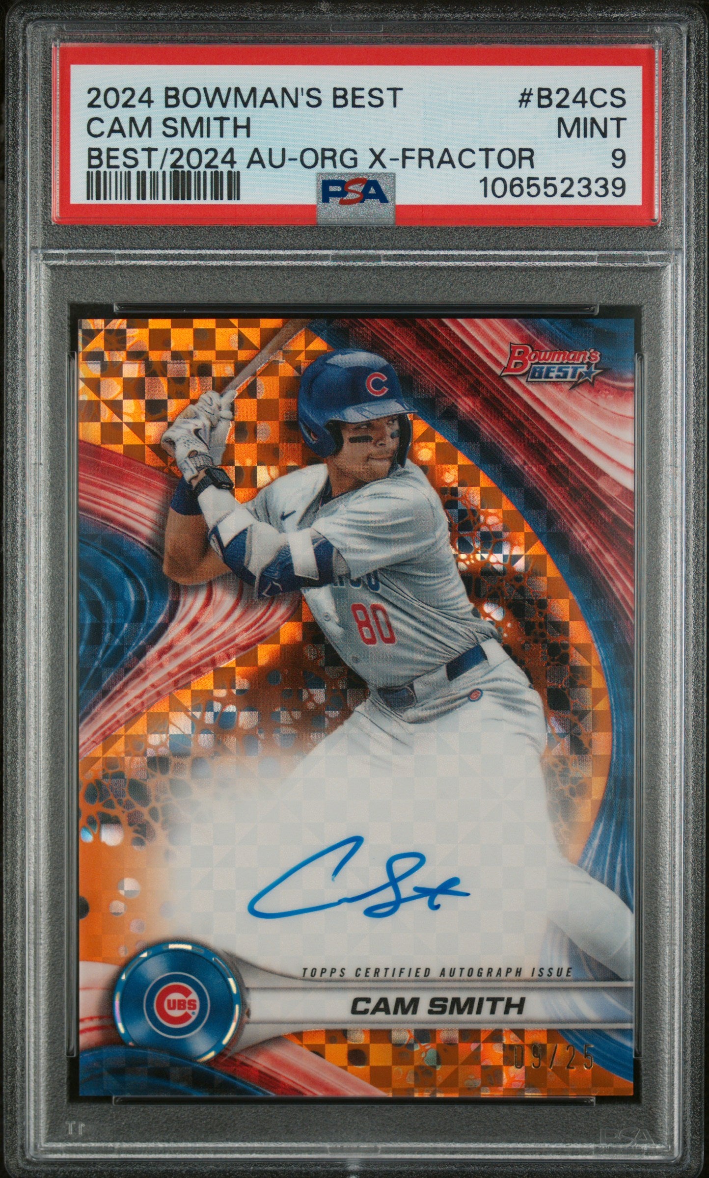 2024 Topps Bowman's Best Orange Xfractor Cam Smith #B24-CS Auto /25 PSA 9