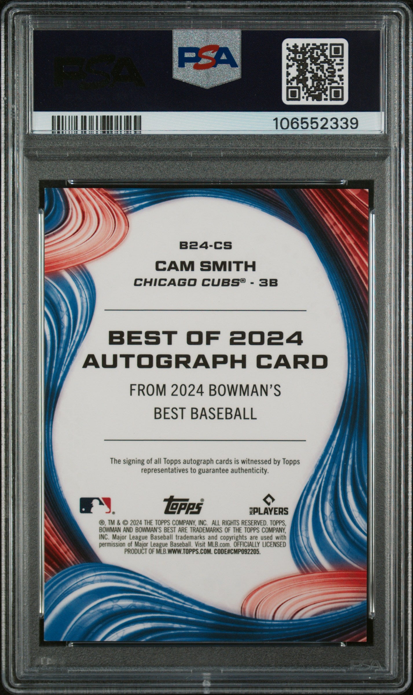 2024 Topps Bowman's Best Orange Xfractor Cam Smith #B24-CS Auto /25 PSA 9