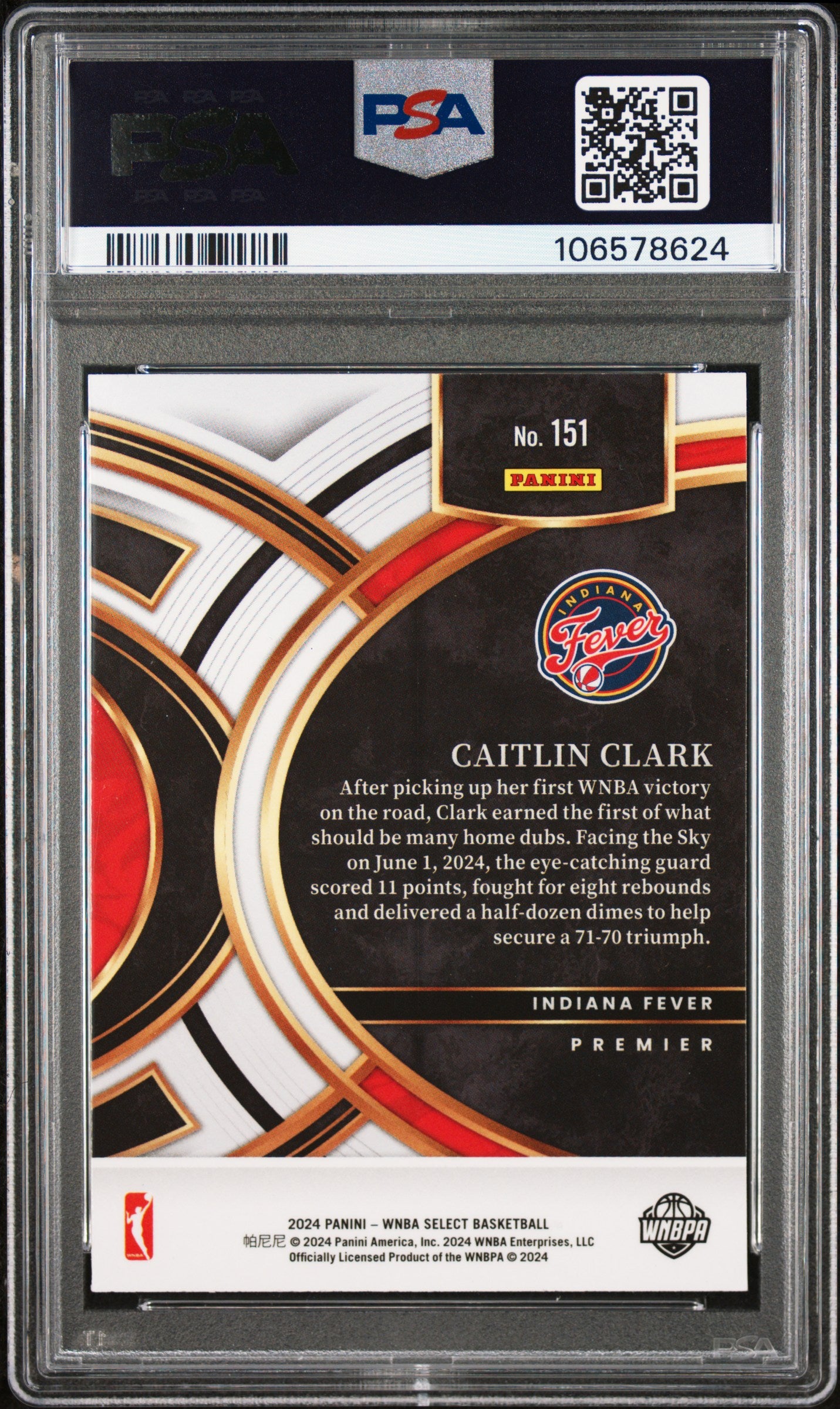 2024 Panini Select WNBA Premier Level Caitlin Clark #151 RC PSA 9
