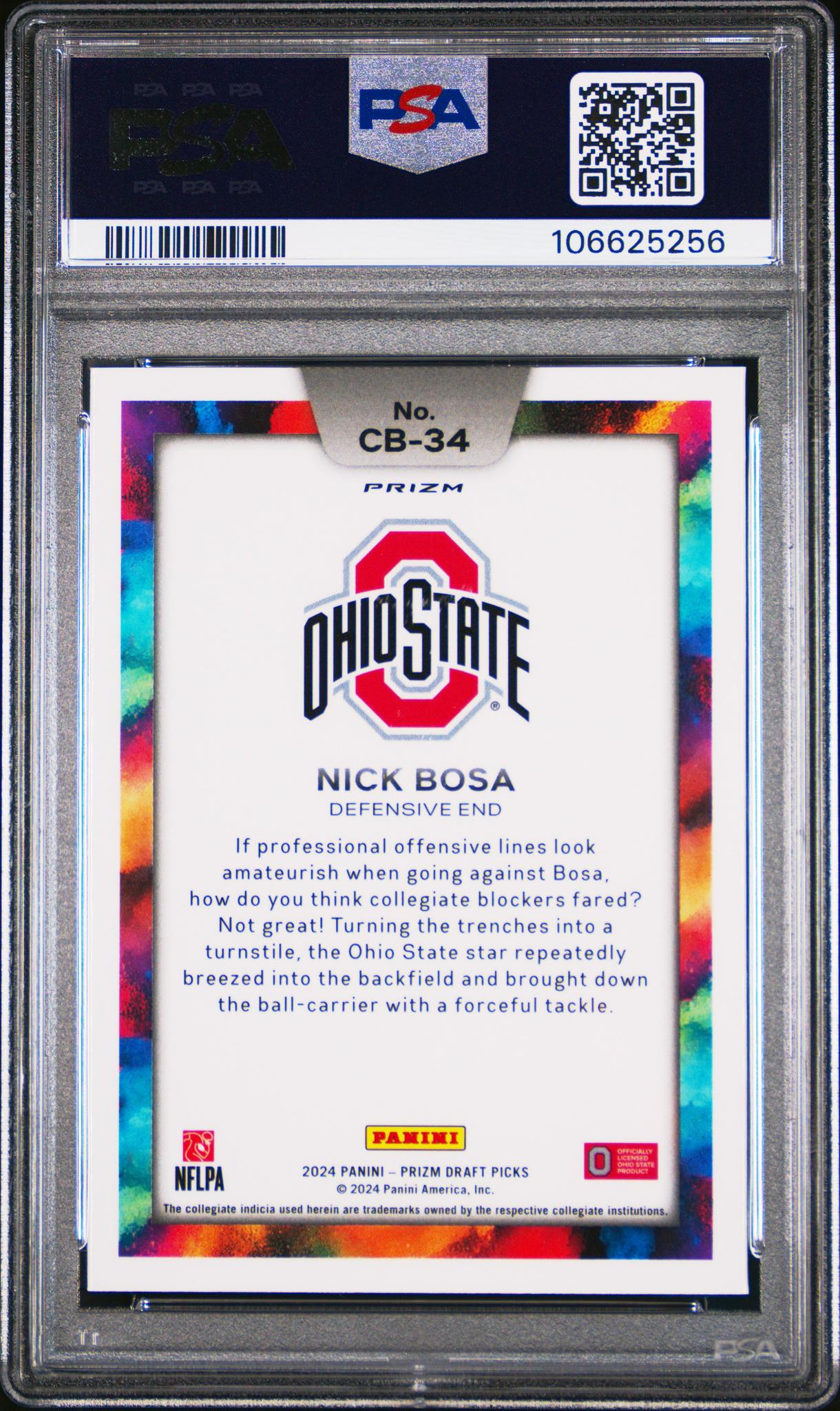 2024 Panini Prizm Draft Picks Black Color Blast Nick Bosa #CB34 PSA 10