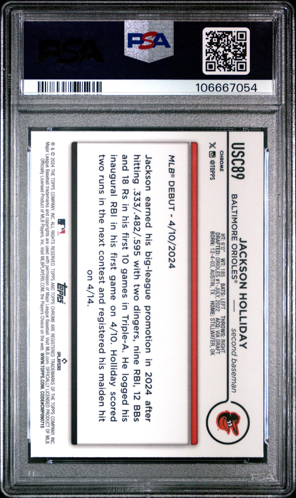 2024 Topps Chrome Update X-Fractor Jackson Holliday #USC89 PSA 10