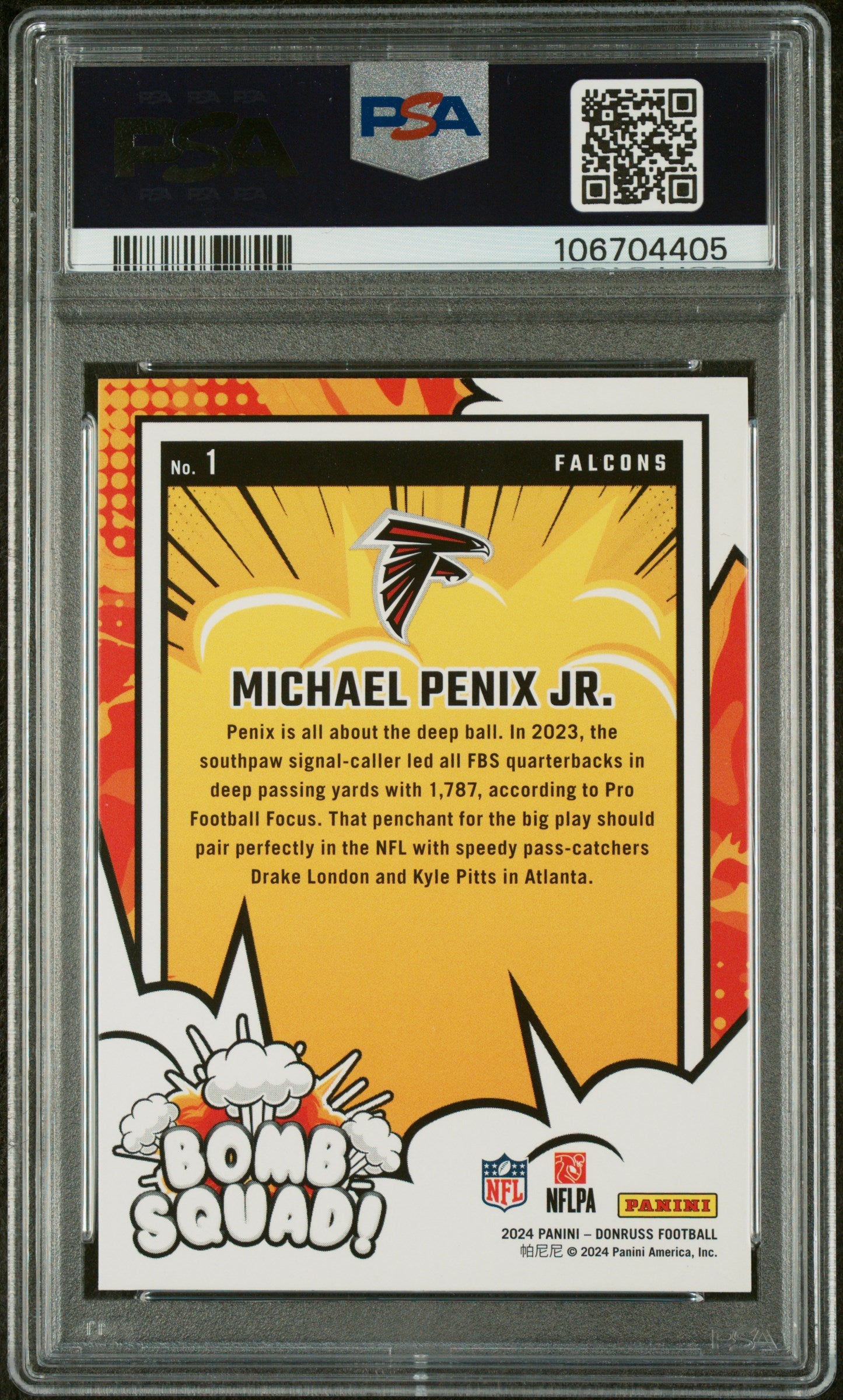 2024 Panini Donruss Bomb Squad Michael Penix Jr. #1 PSA 10
