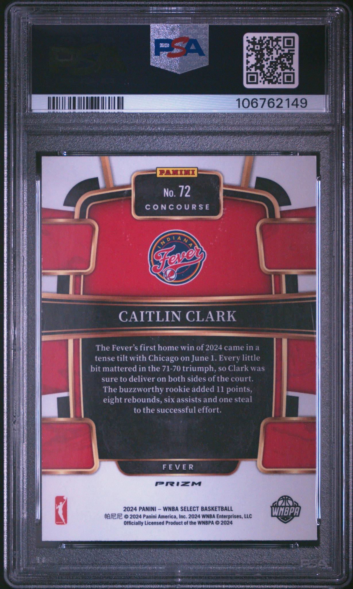 2024 Select #72 Caitlin Clark PSA 10