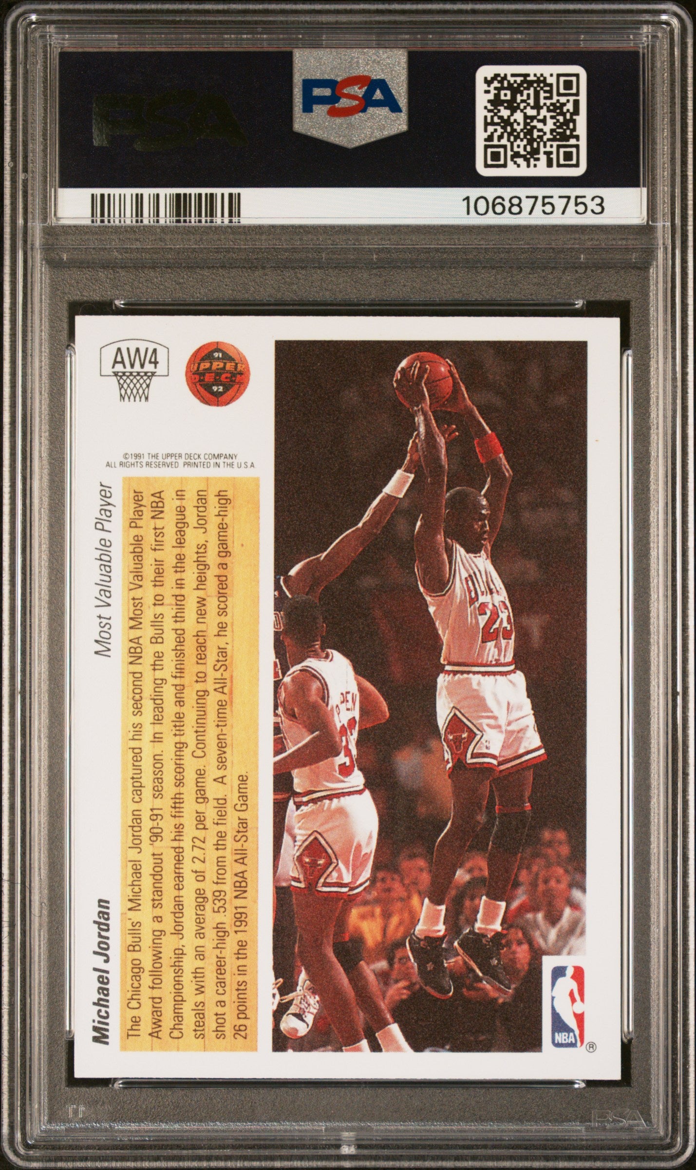 1991 Upper Deck Award Winner Holograms Michael Jordan #AW4 PSA 9