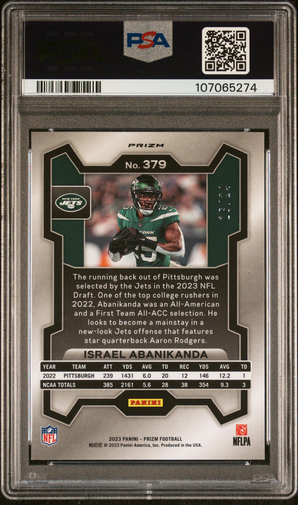 2023 Panini Prizm Gold Sparkle Israel Abanikanda #379 /79 PSA 10