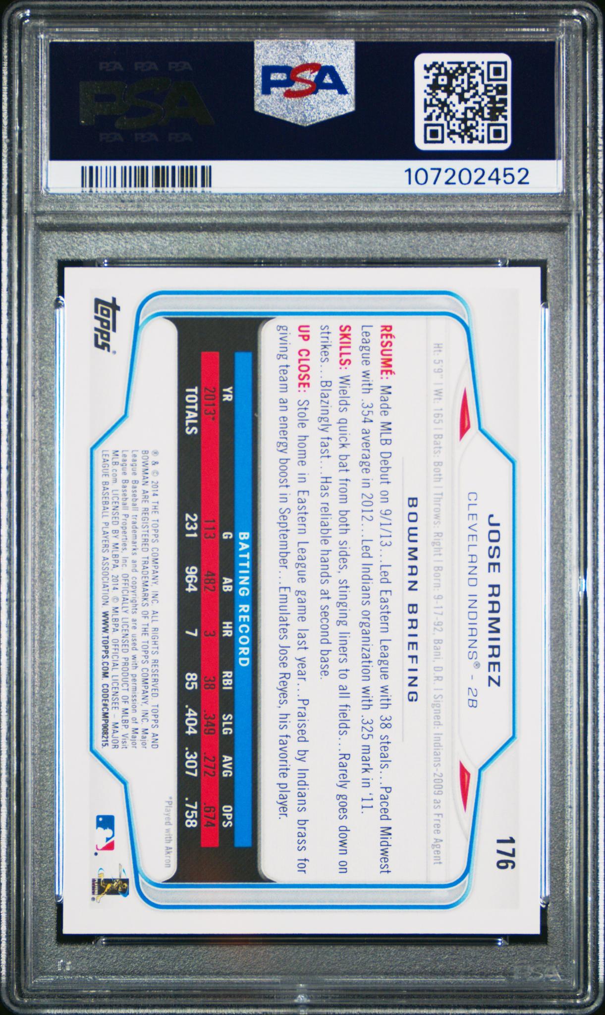 2014 Topps Bowman Jose Ramirez #176 RC PSA 9