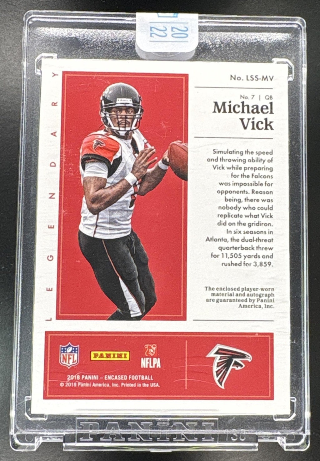 2018 Encased Michael Vick Player-Worn Patch Auto Hand-Numbered /2