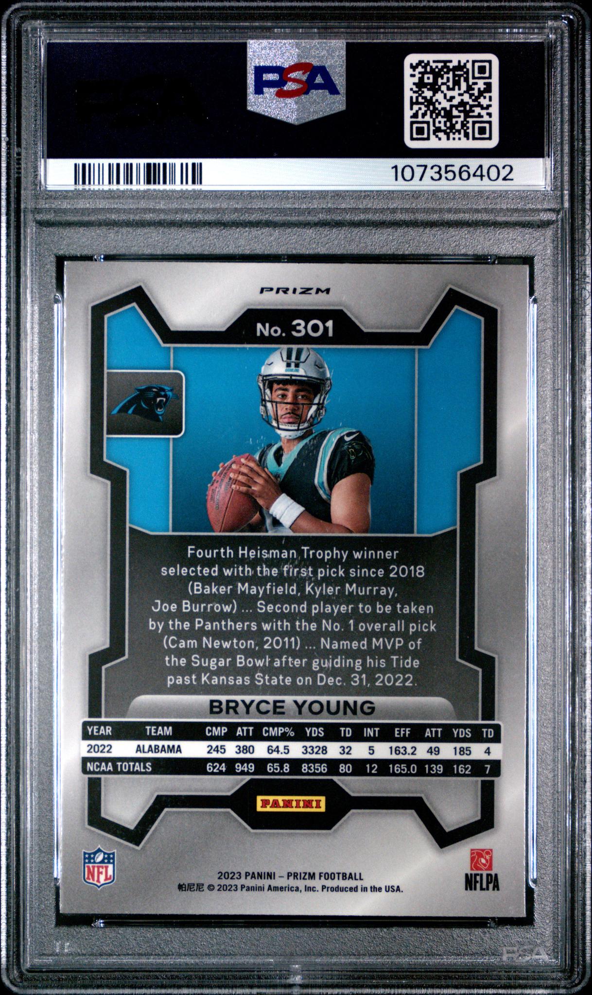 2023 Panini Prizm No Huddle Variation Bryce Young #301 RC PSA 9