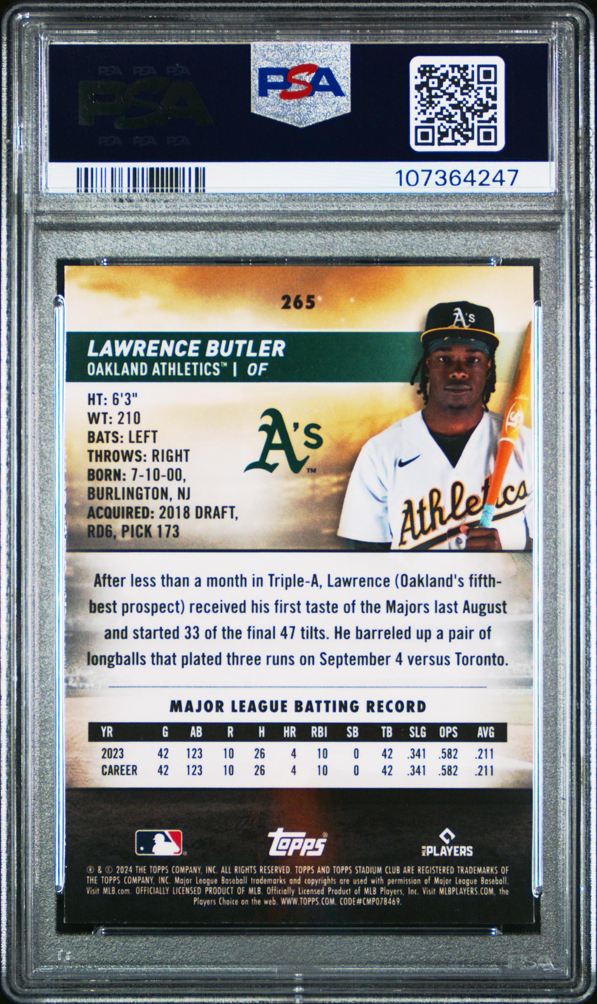 2024 Topps Stadium Club #265 Lawrence Butler Chrome-Green Refractor PSA 9