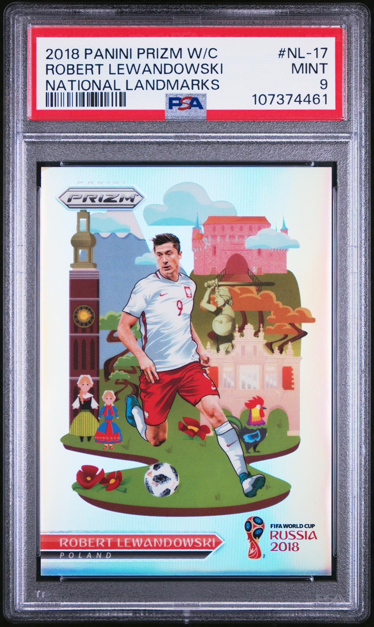 2018 Panini Prizm World Cup National Landmarks Robert Lewandowski #NL-17 PSA 9