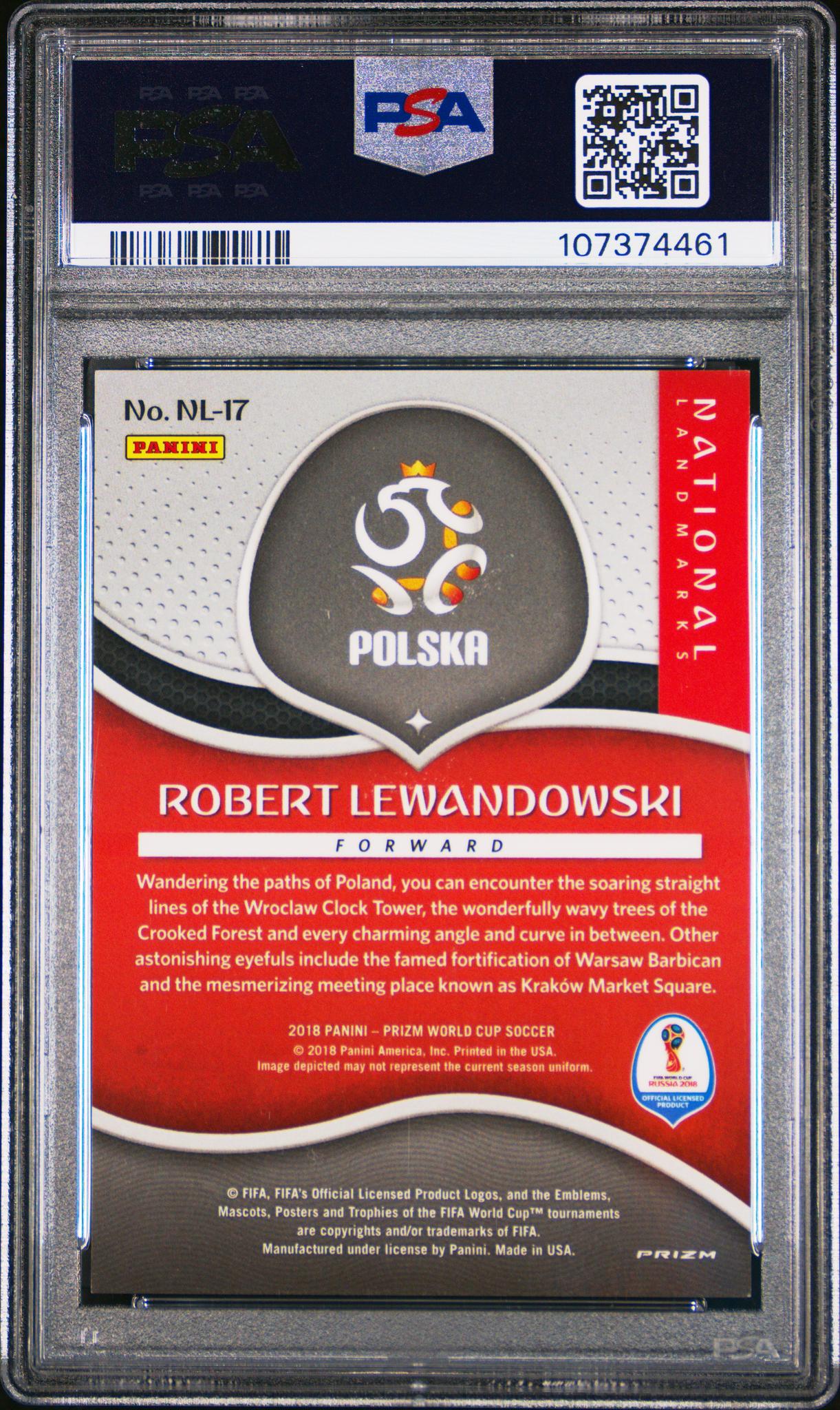 2018 Panini Prizm World Cup National Landmarks Robert Lewandowski #NL-17 PSA 9