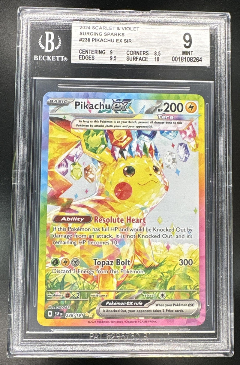 2024 Surging Sparks Pikachu Ex SIR #238 Beckett 9