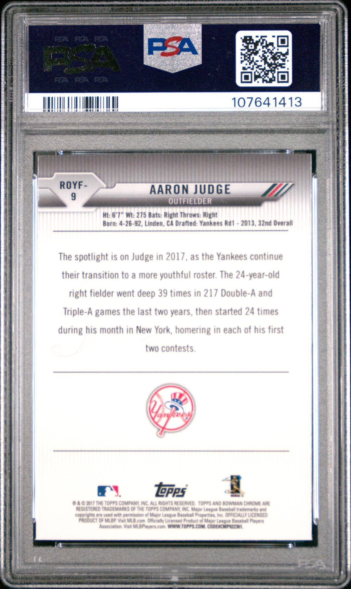 2017 Bowman Rookie of the Year Favorites Aaron Judge #ROYF9 PSA 10