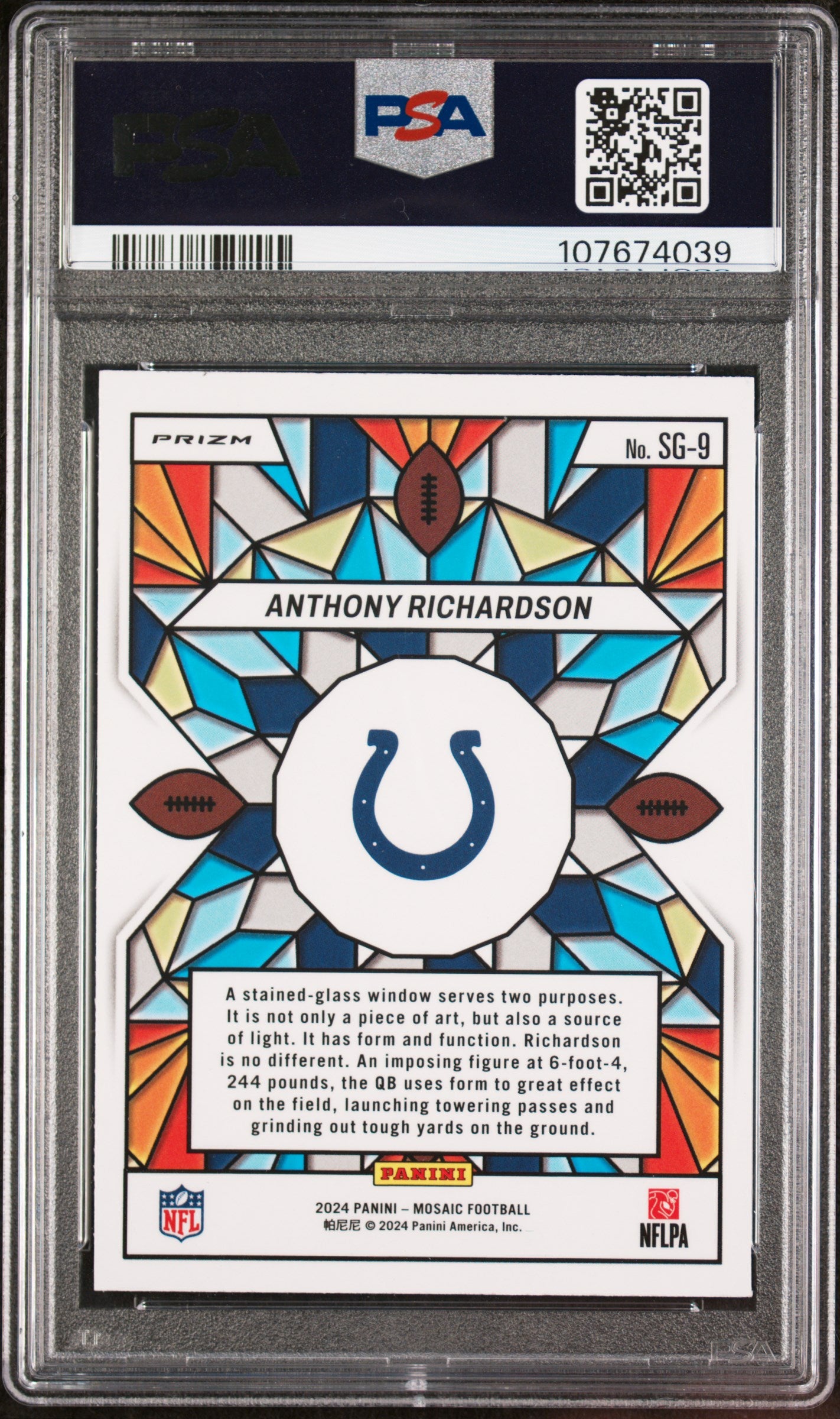 2024 Panini Mosaic Stained Glass Anthony Richardson #SG-9 PSA 8