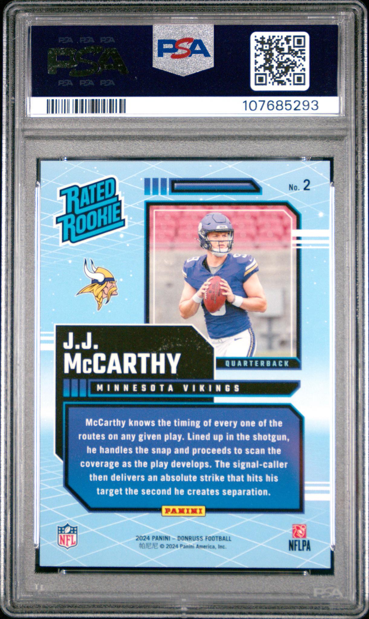2024 Panini Donruss Rated Rookies Retro J.J. McCarthy #2 RC PSA 9