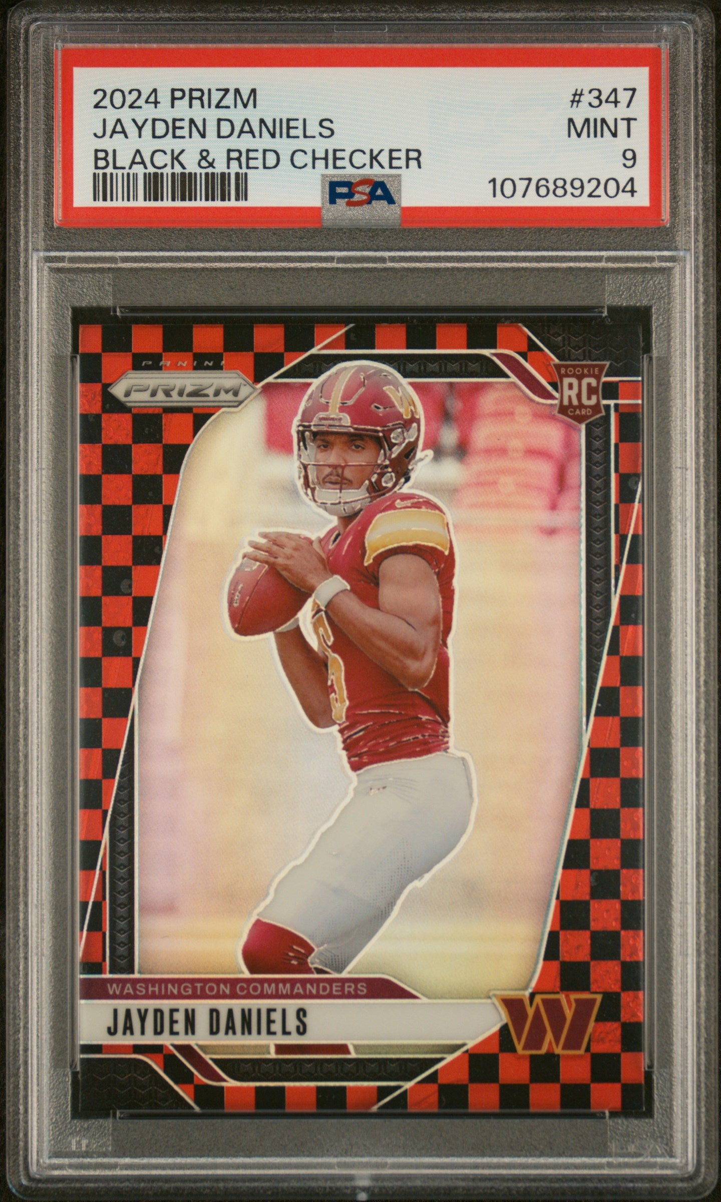 2024 Panini Prizm #347 Jayden Daniels Black and Red Checker Prizm PSA 9