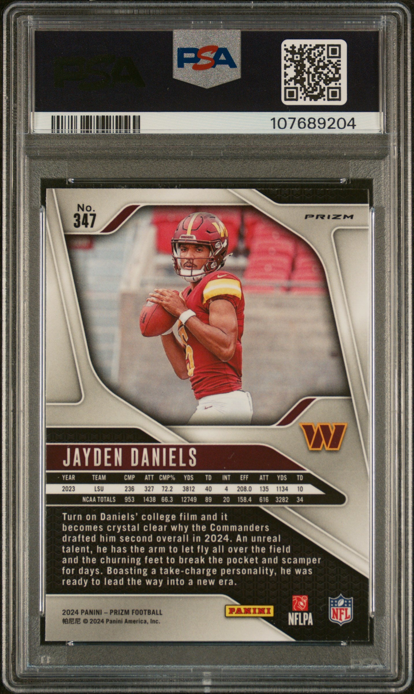 2024 Panini Prizm #347 Jayden Daniels Black and Red Checker Prizm PSA 9