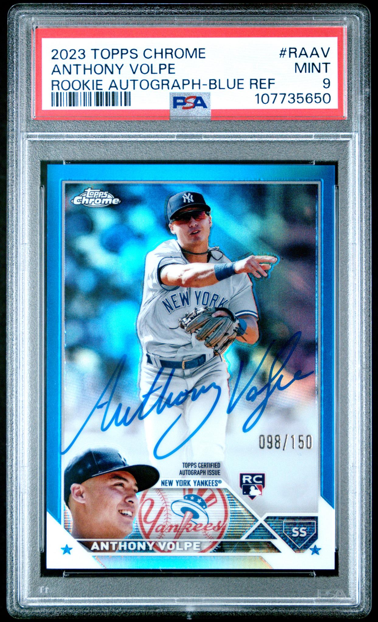 2023 Topps Chrome Blue Refractor Anthony Volpe #RA-AV RC Auto /150 PSA 9