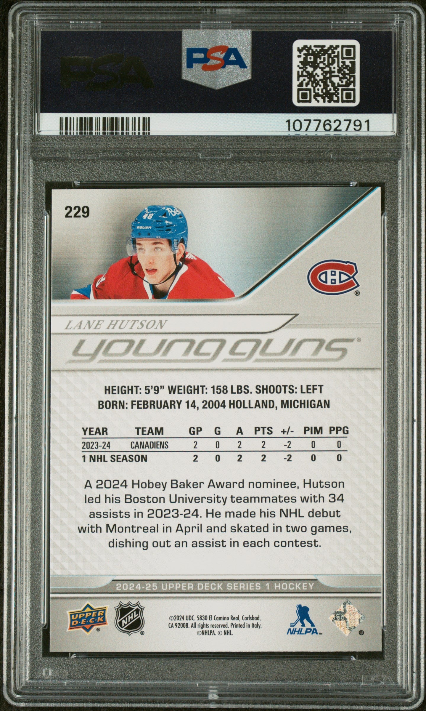 2024 Upper Deck #229 Lane Hutson Young Guns PSA 10